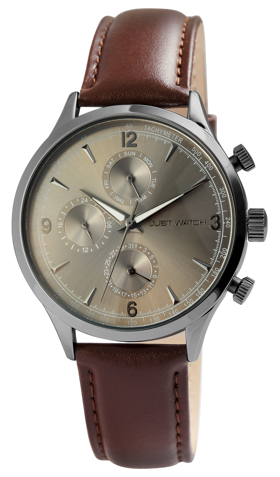 Just Watch Herrenchronograph mit Echtlederarmband, braun