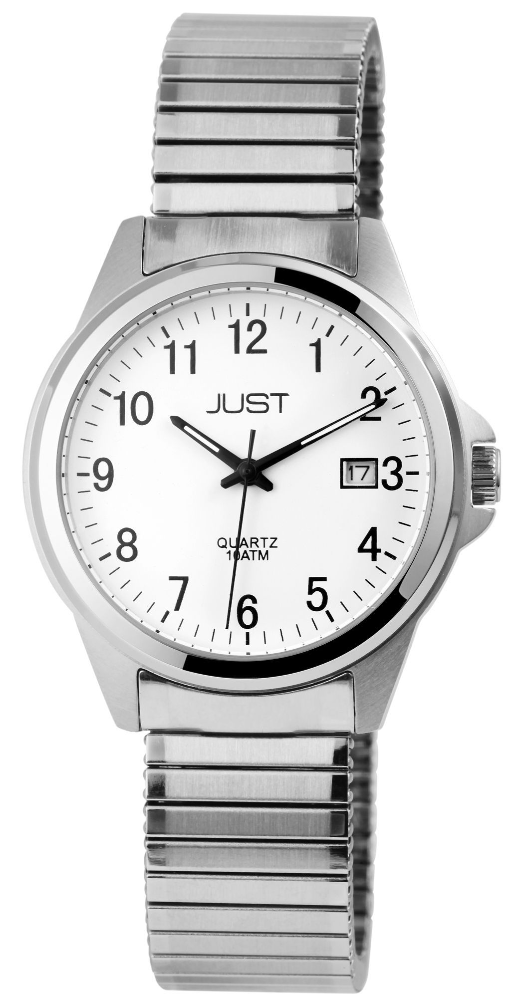 JUST Herrenuhr "Roswin"  Edelstahlzugband, Ø 38 mm, silberfarben/ weiß