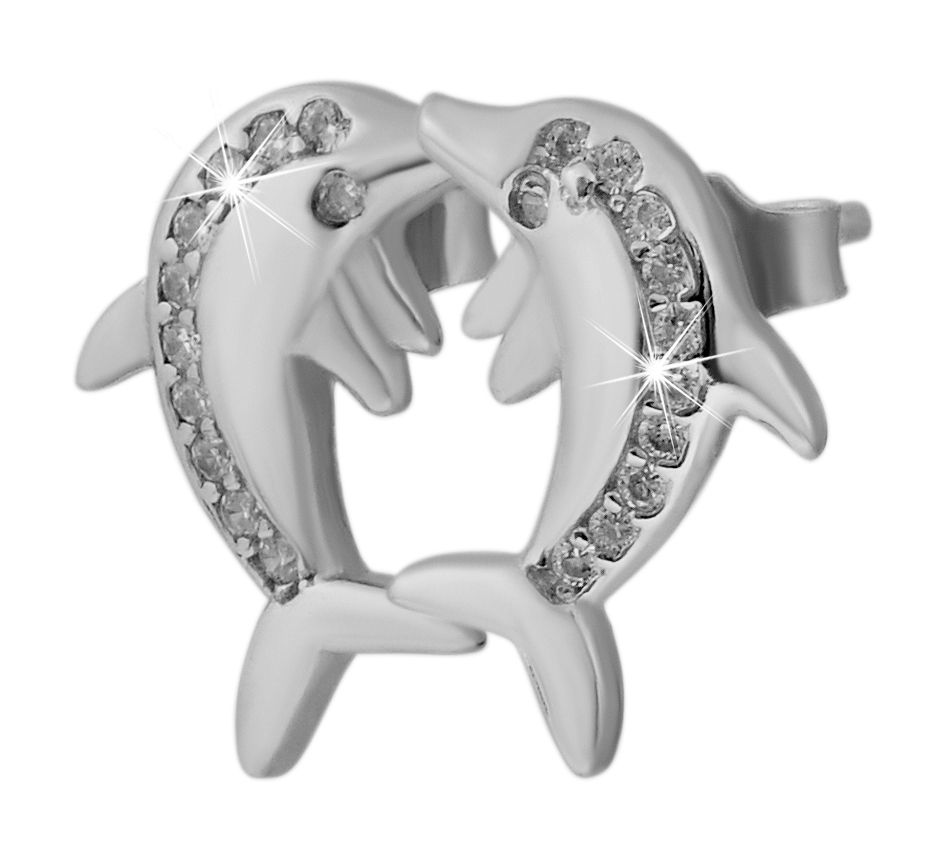 Silber Schmuck-Set, Anhänger,Ohrstecker Delphin mit Steine ,925/rhodiniert
