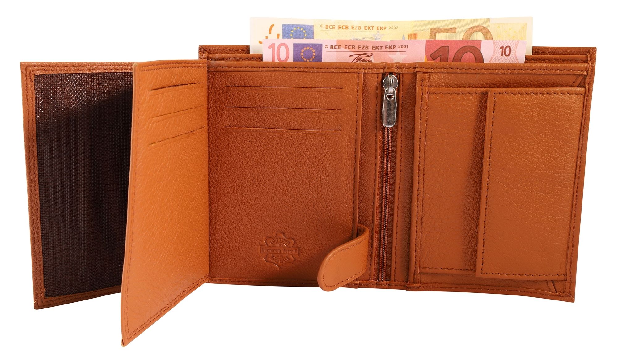 "Vinzent" Leonardo Verrelli Echt Leder Geldbörse im Hochformat mit RFID-Schutz, cognac