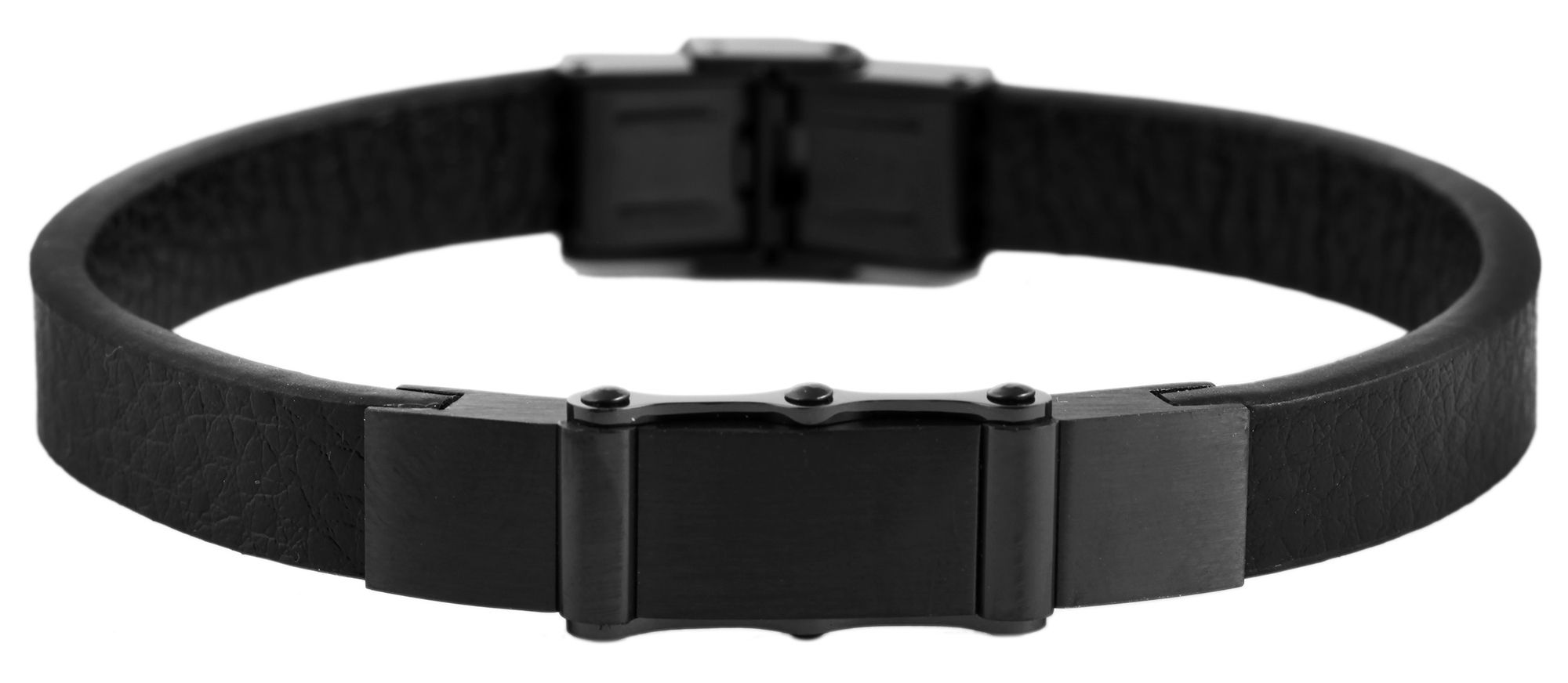 Akzent Echtlederarmband mit Edelstahlelement, schwarz/schwarz