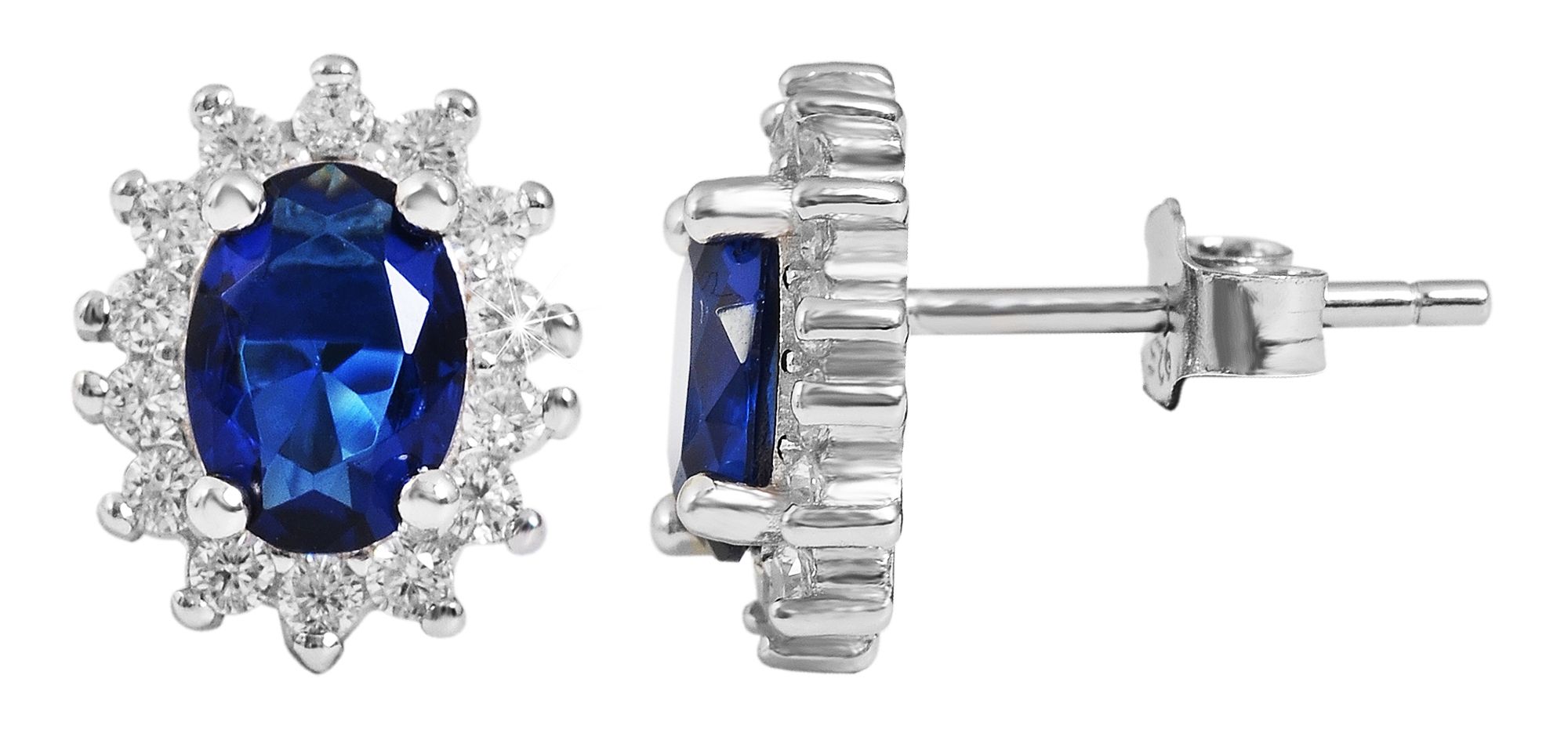 "Diana" 925/- Echt Silber Ohrstecker - Entourage-Stil, Zirkonia blau, rhodiniert