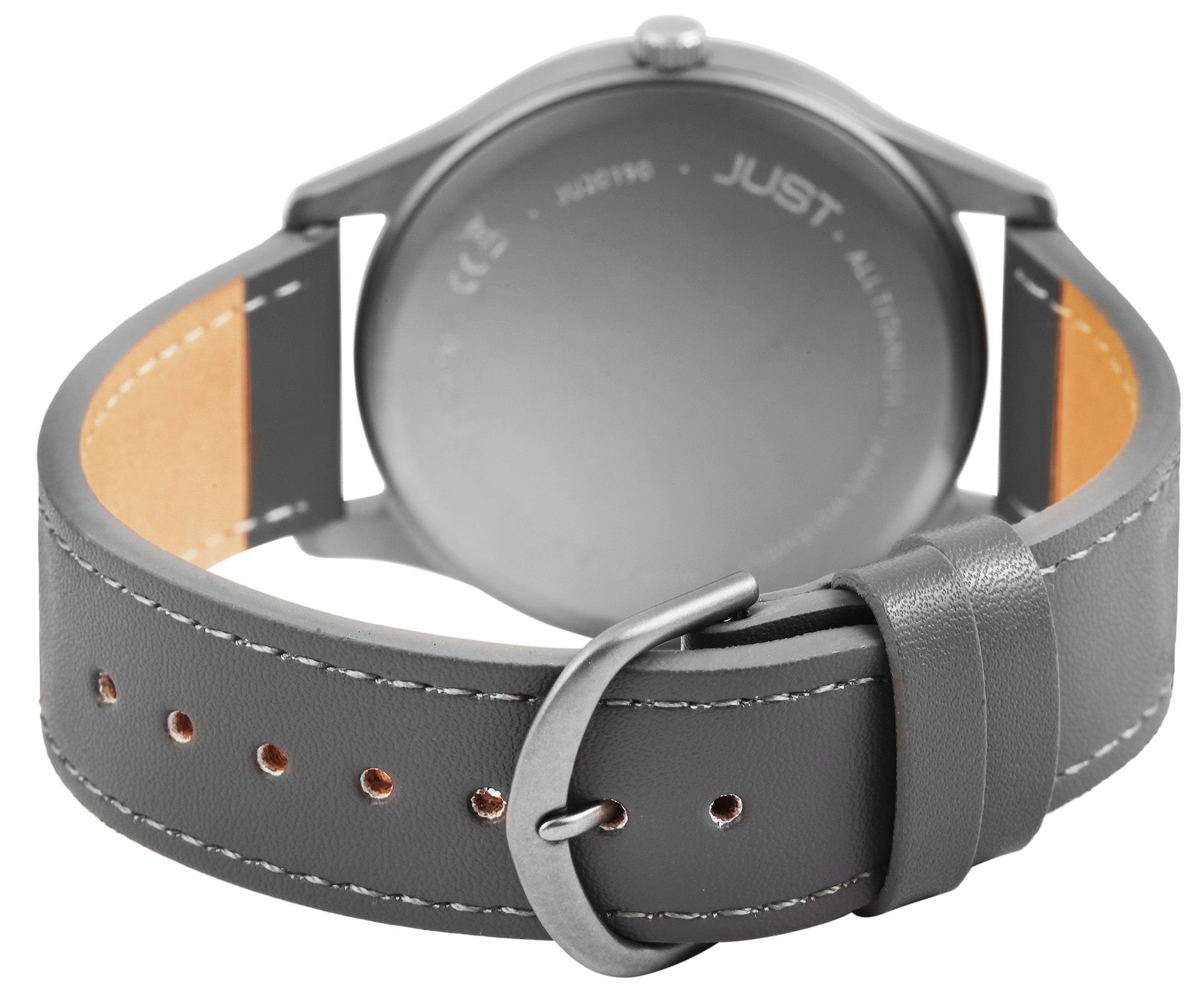 Just Titan Herrenuhr mit Echtlederband grau