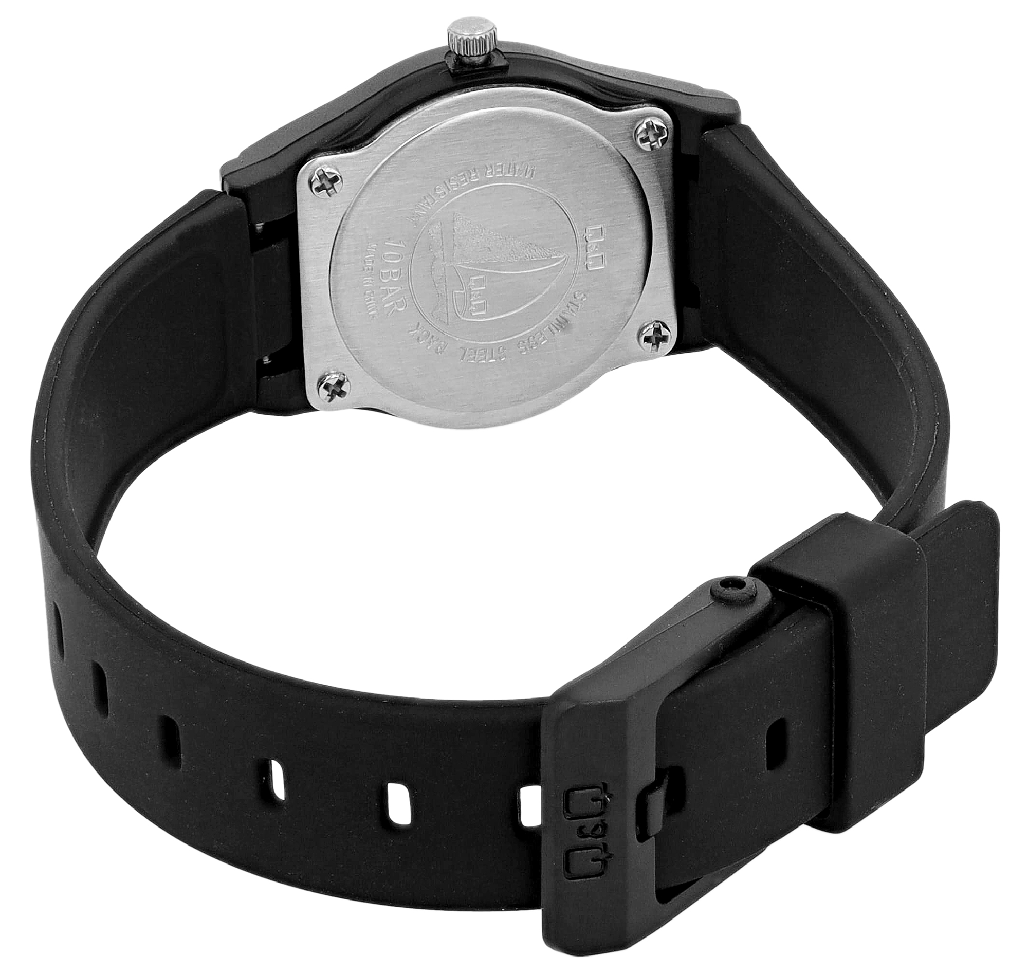 Q&Q Kinderuhr Ø 24 mm, Resinband, schwarz/ schwarz
