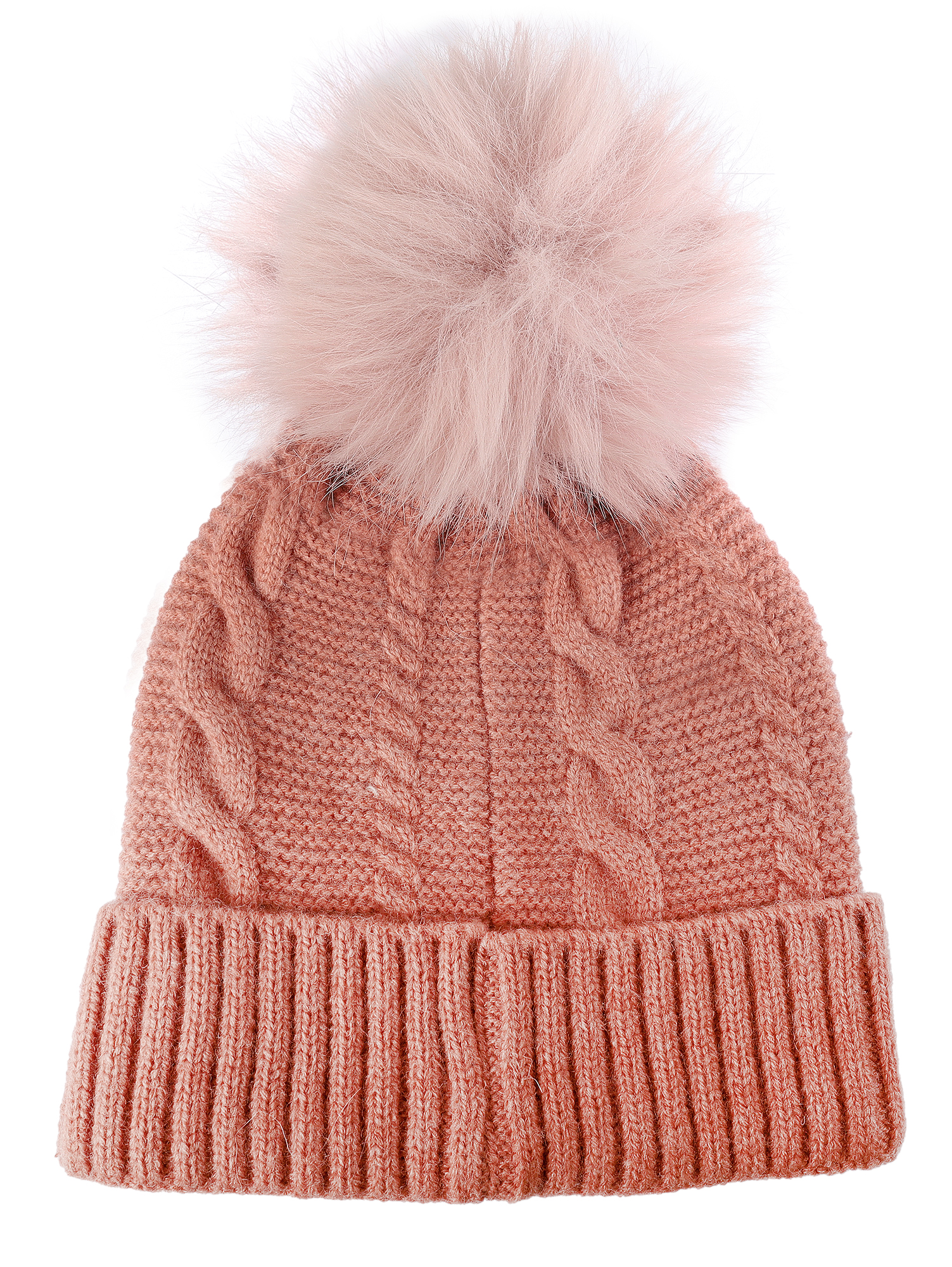 Akzent Strickmütze für Damen (mit Kunstfellbommel), VE-4, altrosa