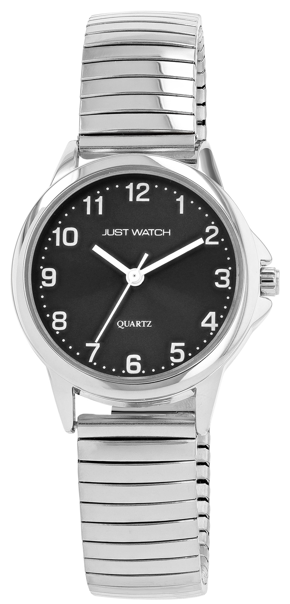 JUST WATCH "Angelique" Damenuhr Ø 29 mm Edelstahlzugband, silberfarben/ schwarz