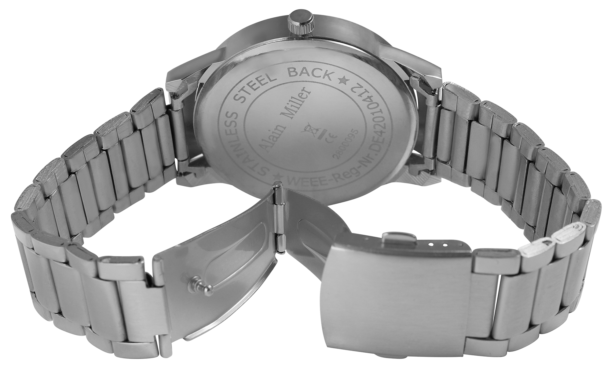 Alain Miller Herrenuhr mit Metallband, silberfarbig, Ø 4,5 cm