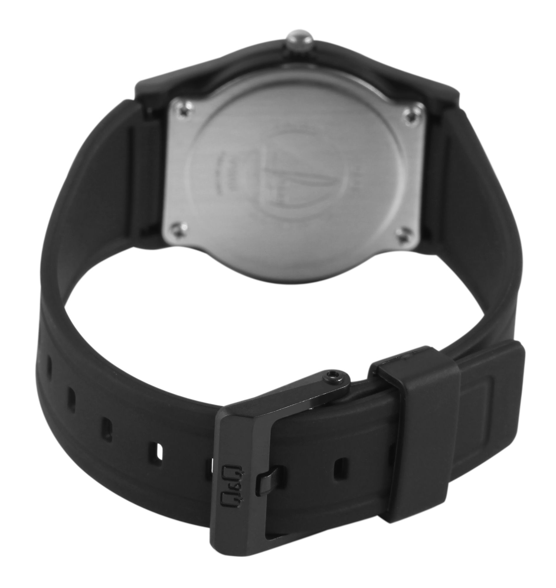 Q&Q Jugenduhr Kunststoffarmband, Ø 33 mm, schwarz/ weiß