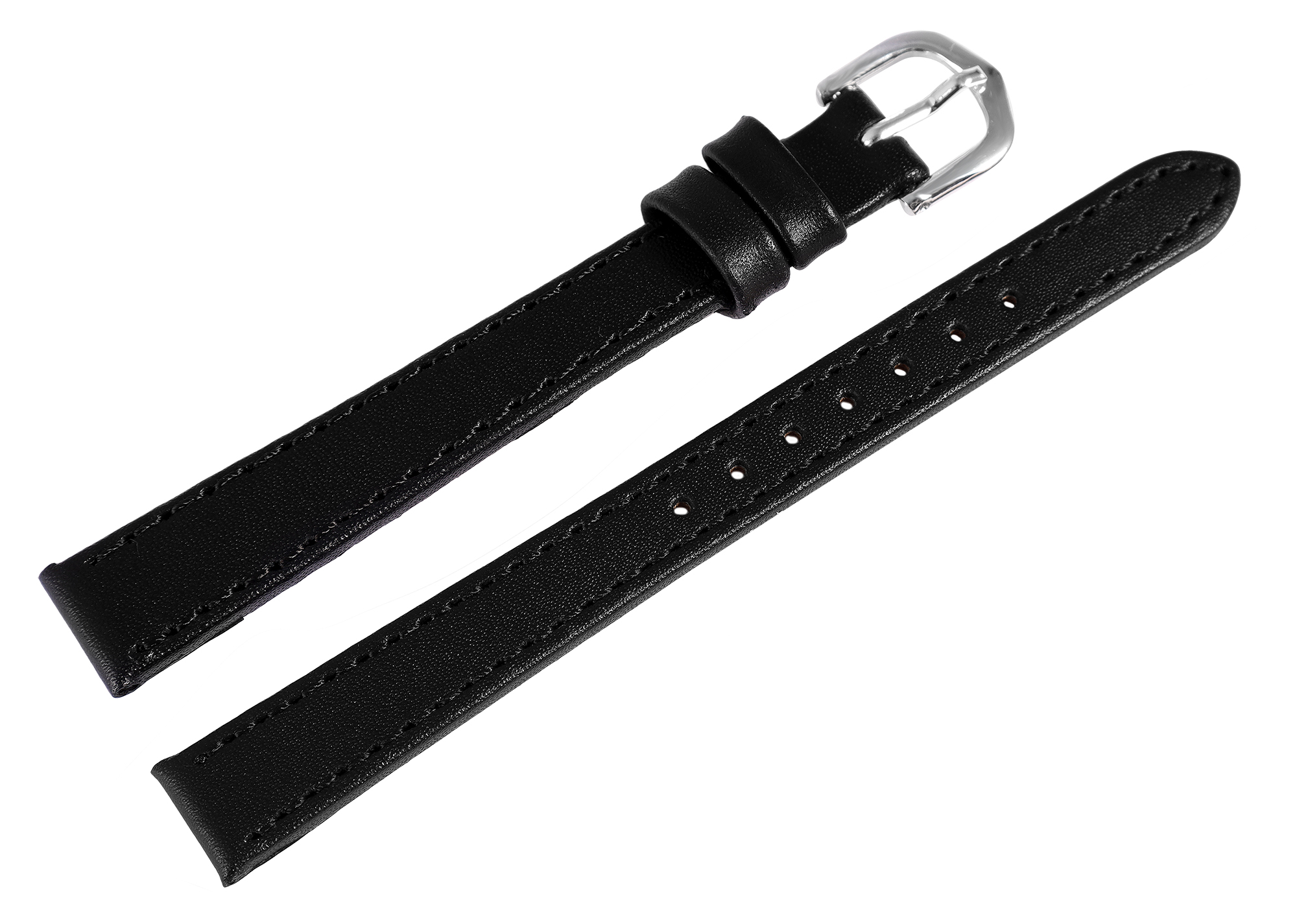 Echtleder-Uhrenarmband "super-soft", schwarz, Naht, 12 mm