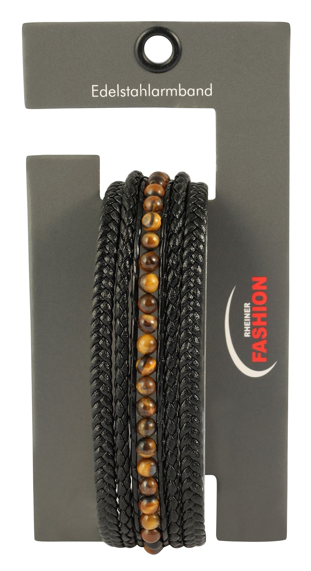 "Natan" 19 cm, Armband aus Lederimitat mit Tigerauge, VE-4