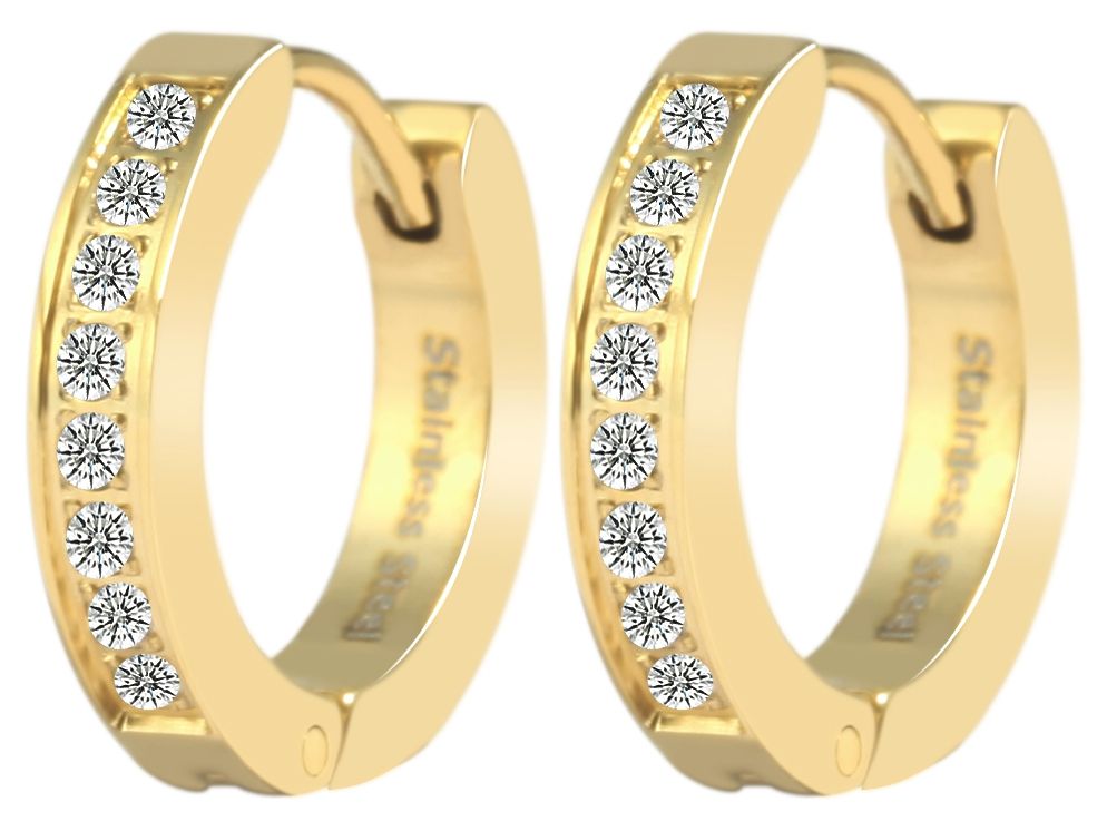 "Finda" Klapp-Creolen aus Edelstahl, Simili, Ø 12mm/ 3mm, goldfarben