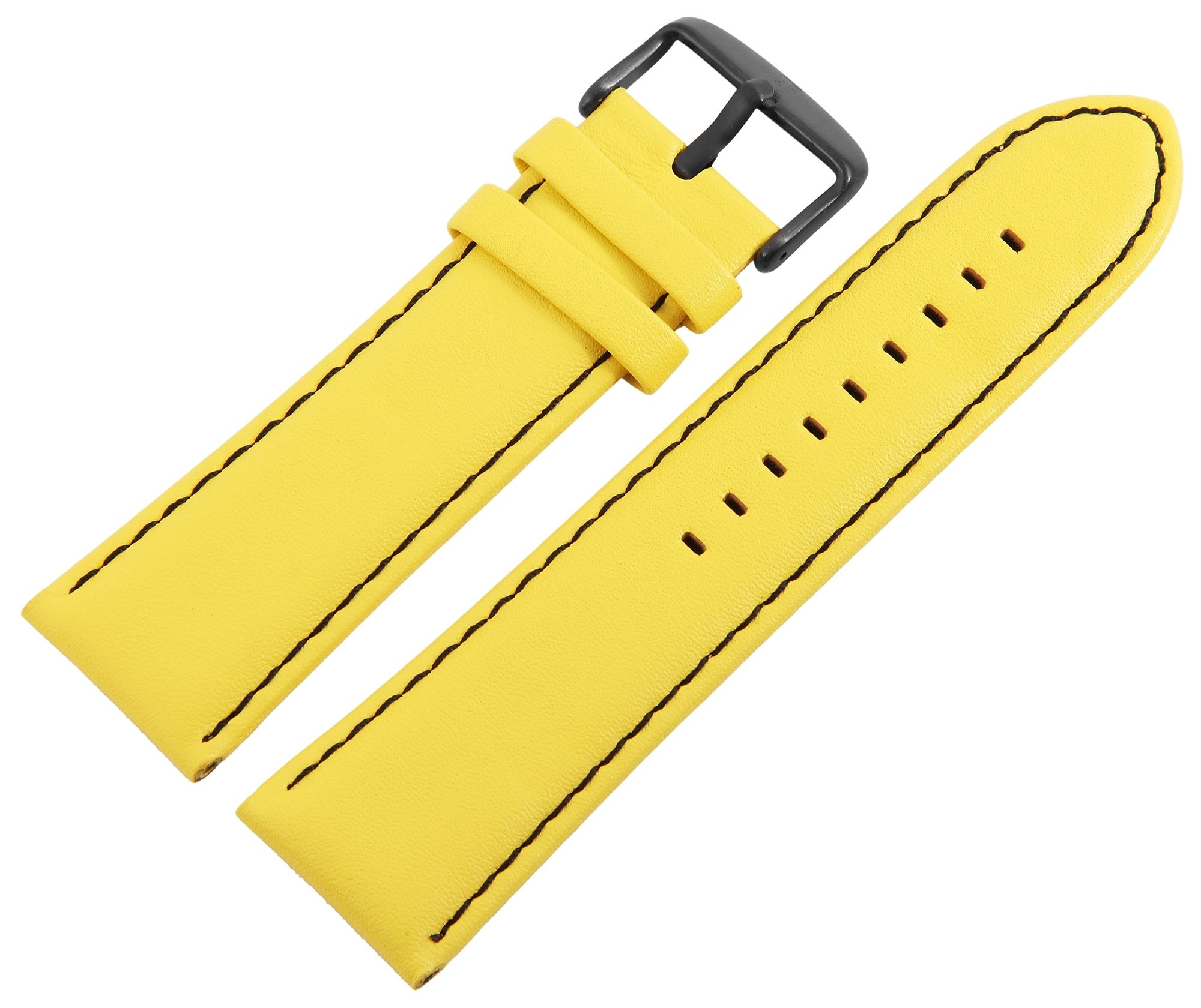Echtleder-Uhrenarmband, gelb, schwarze Naht, 26 mm