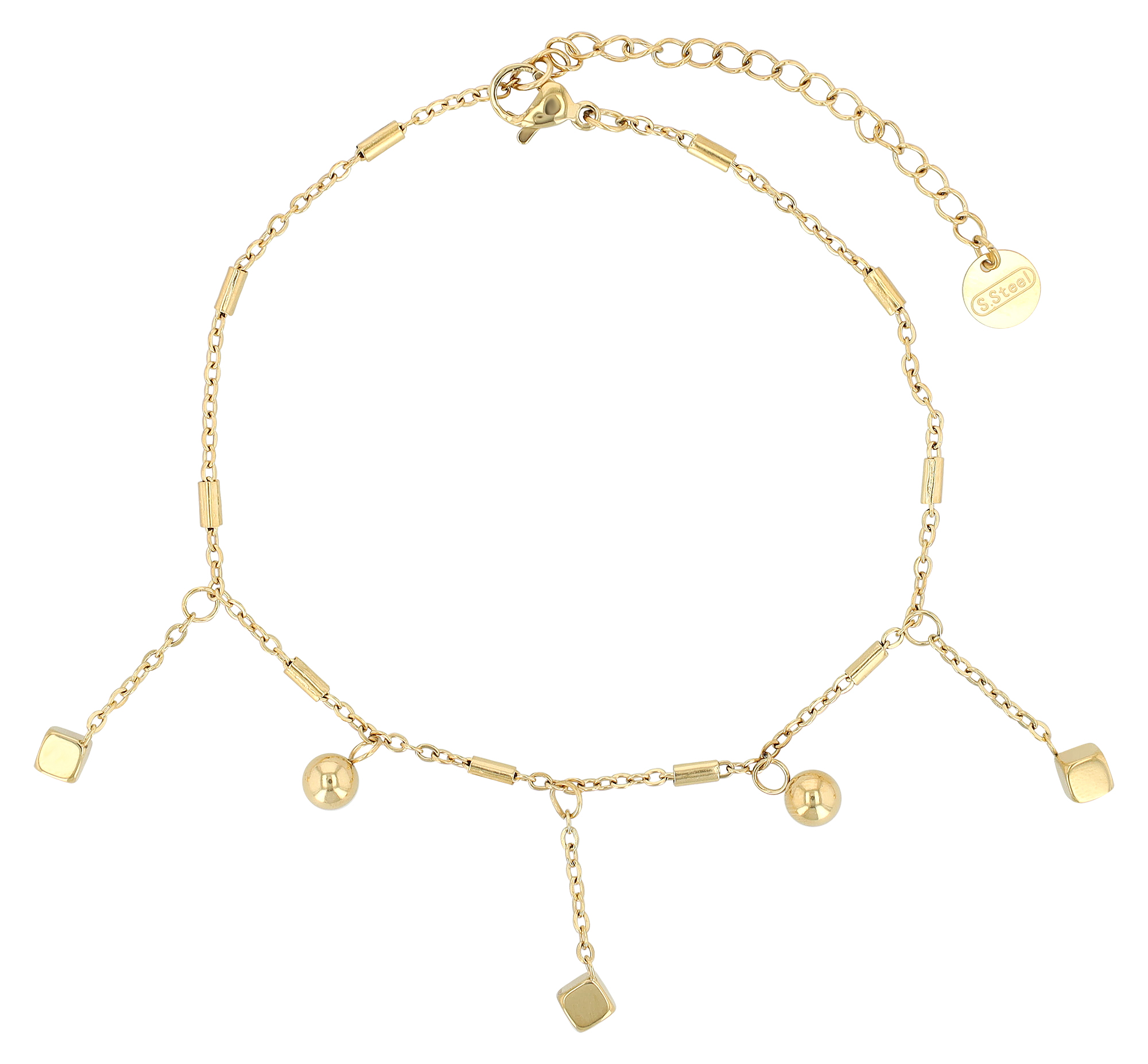 "Dyrken" Fußkette, Edelstahl, 21 + 5 cm, goldfarben