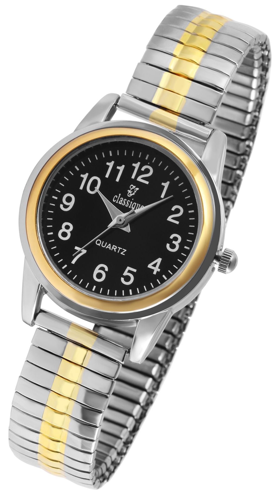 Classique Damenuhr mit Edelstahlzugarmband, bicolor/ schwarz