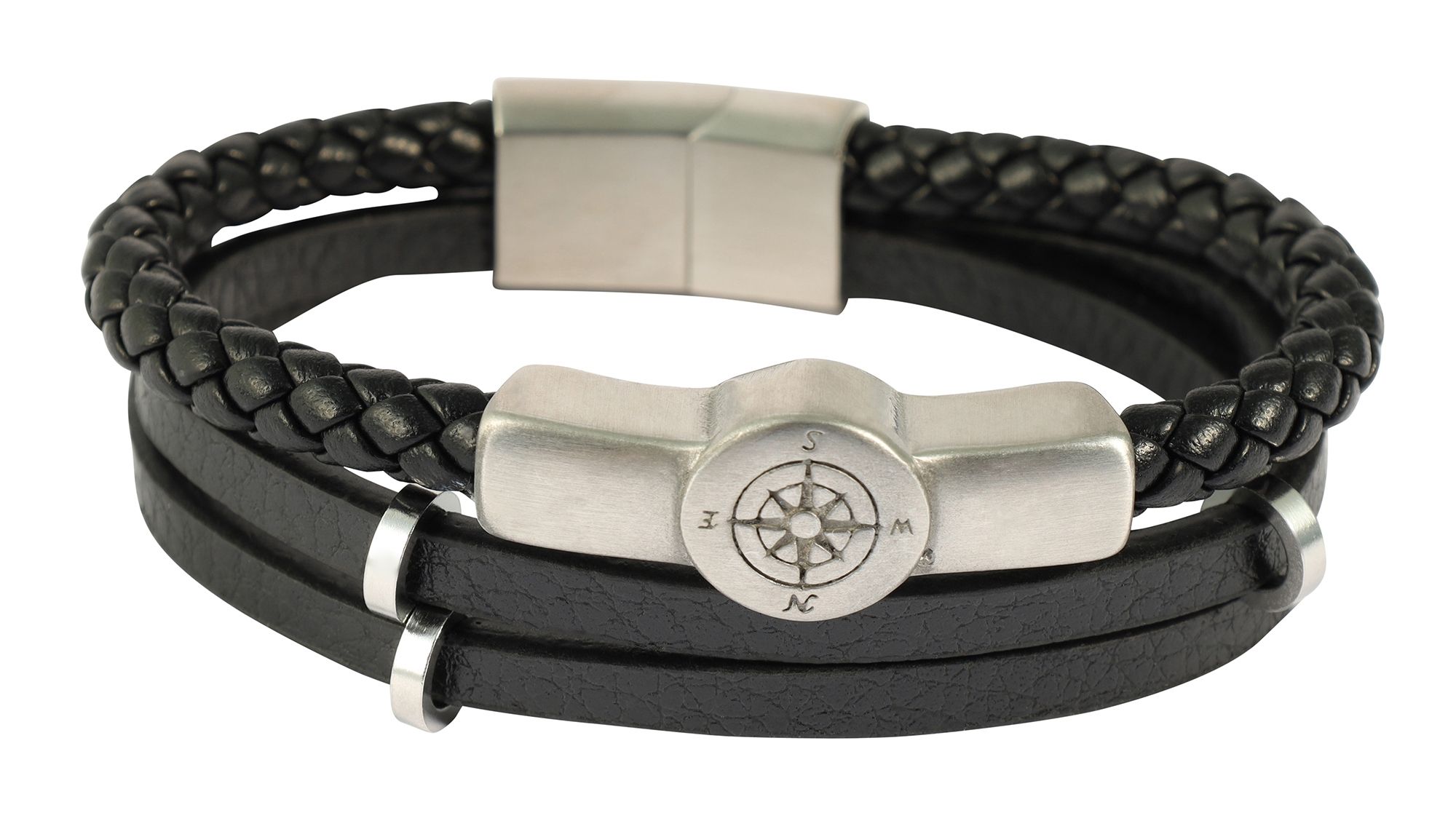 "Marin" - Kompass, 19 cm, Armband aus Lederimitat, VE-4