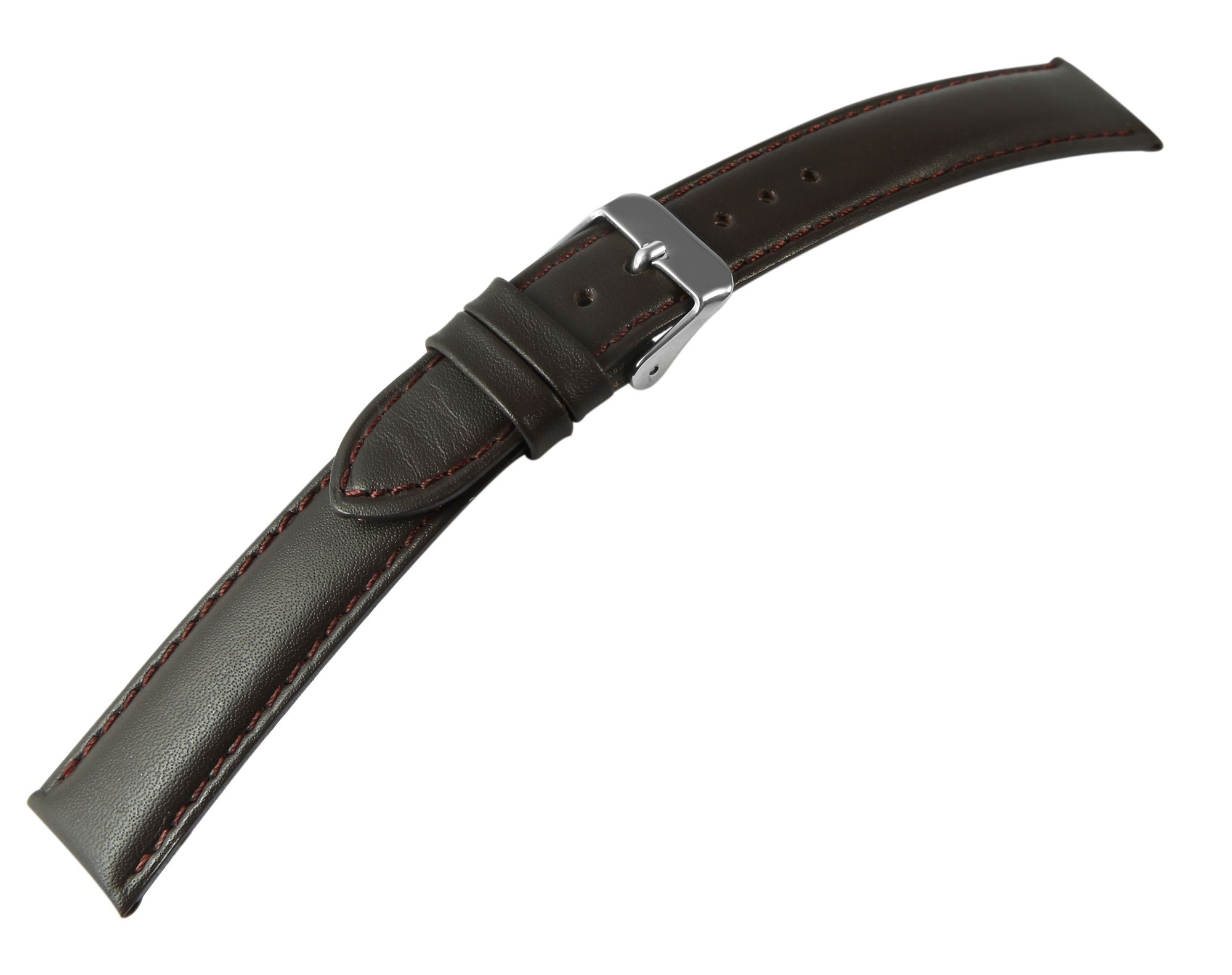 Echtleder-Uhrenarmband, dunkelbraun, gepolstert/ Naht, 18 mm