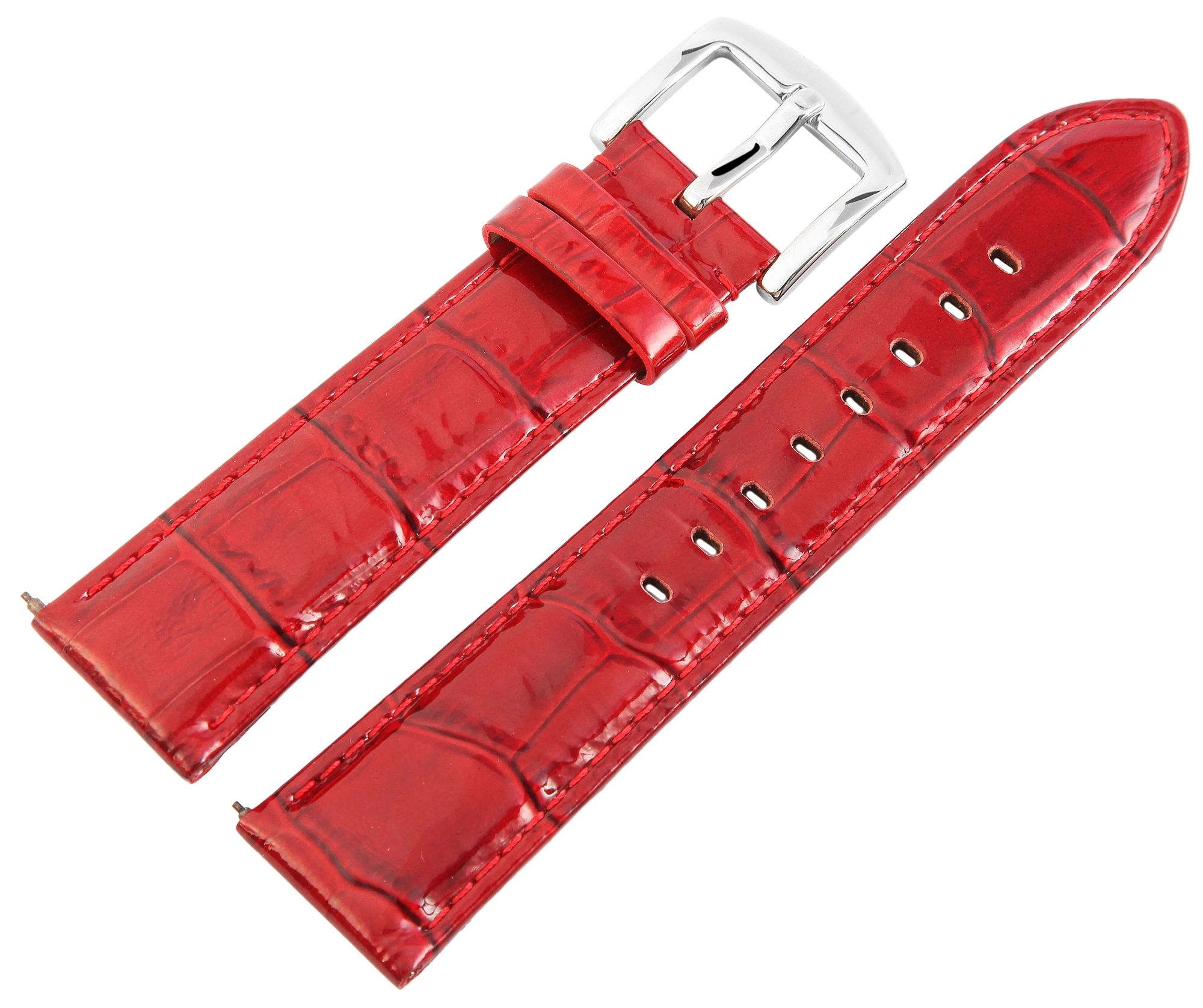 Echtleder-Uhrenarmband, rot, Krokooptik, 26 mm