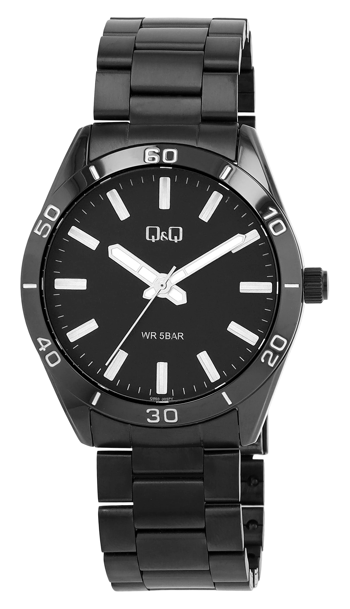 Q&Q Herrenuhr mit Edelstahlband, Ø 43 mm, schwarz