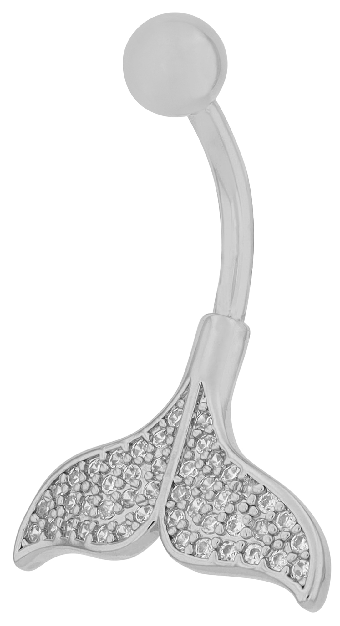 "Emy" Edelstahl-Bronze Bauchnabelpiercing. Länge 10 mm/ Stärke 1,8 mm, Walflosse, silberfarben