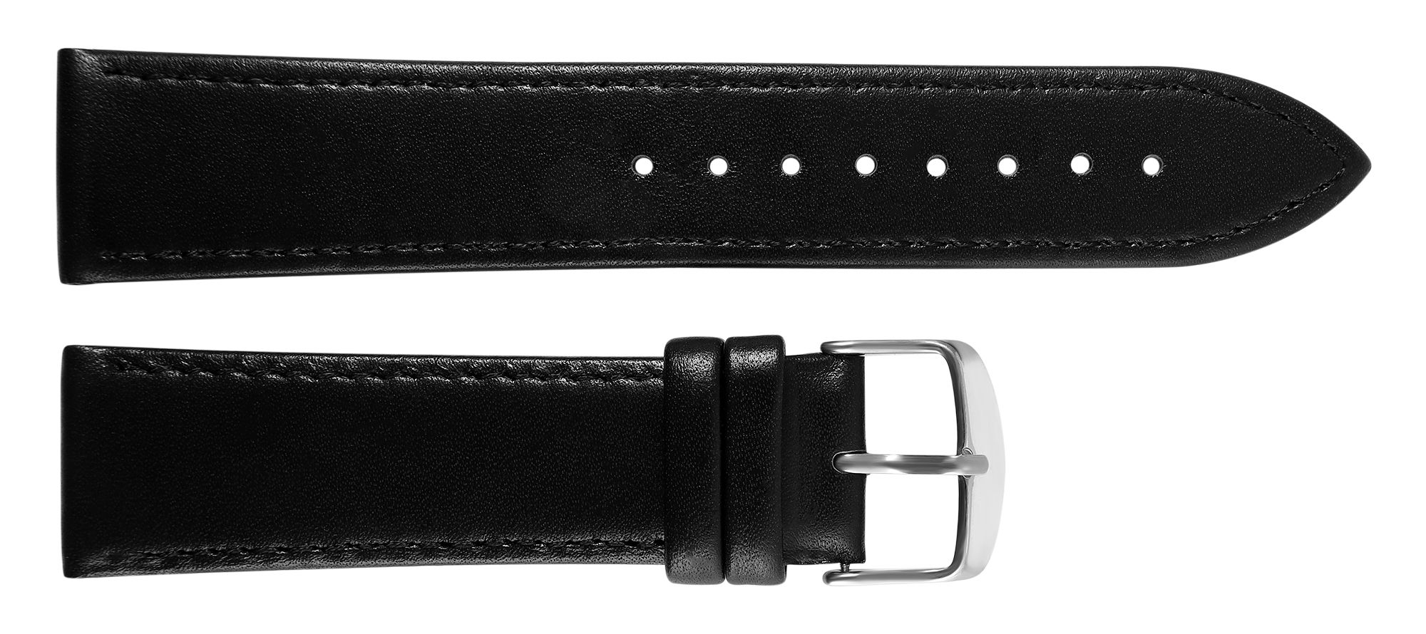 Uhrenarmband aus Echtleder, genäht, schwarz, 18 mm