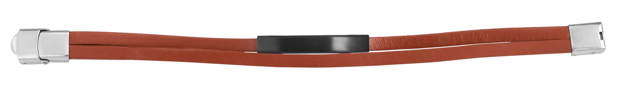 Akzent Echtlederarmband mit Edelstahlgravurplatte, orange/schwarz