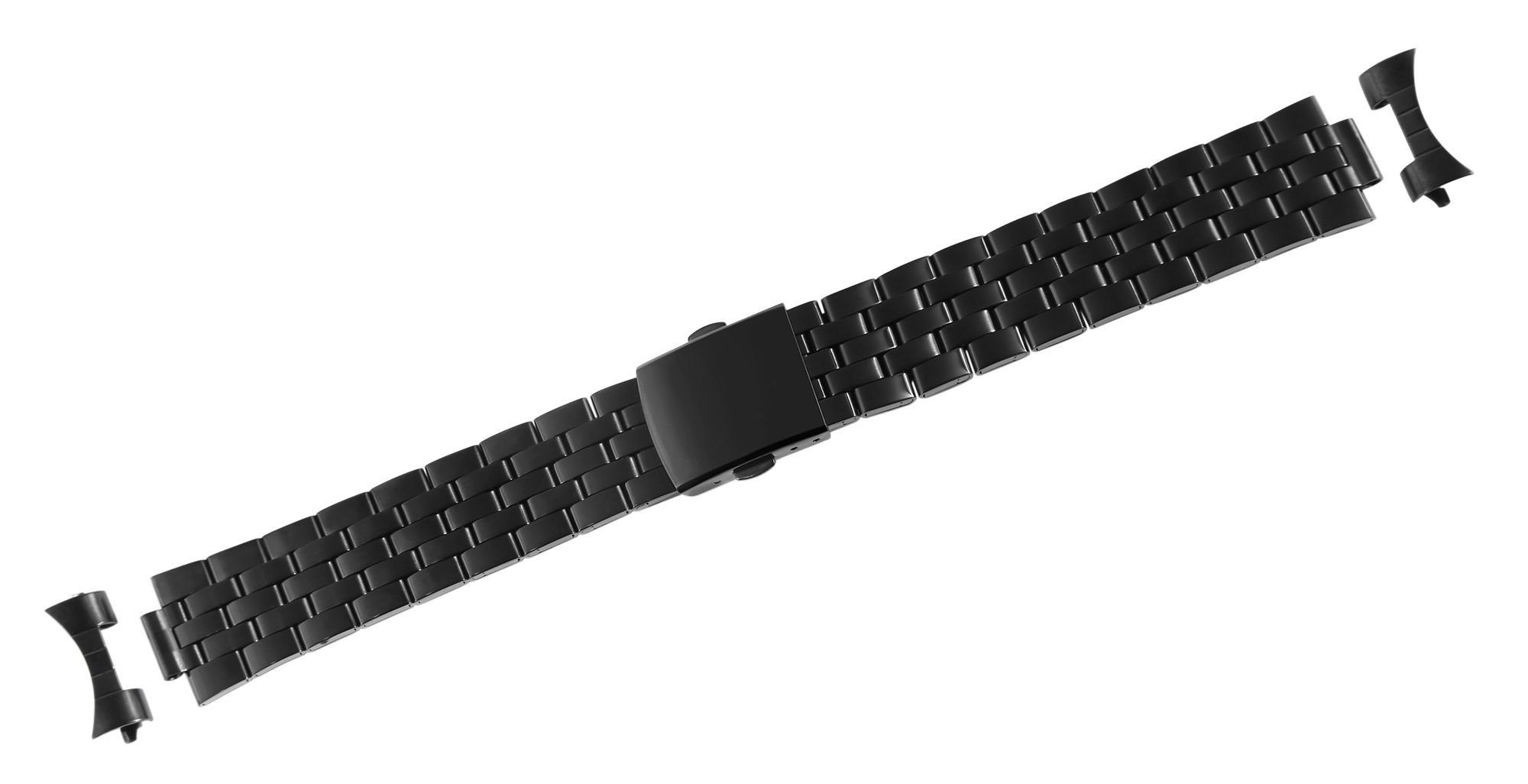 Edelstahl-Uhrenarmband mit Faltschließe, schwarz, 21 mm