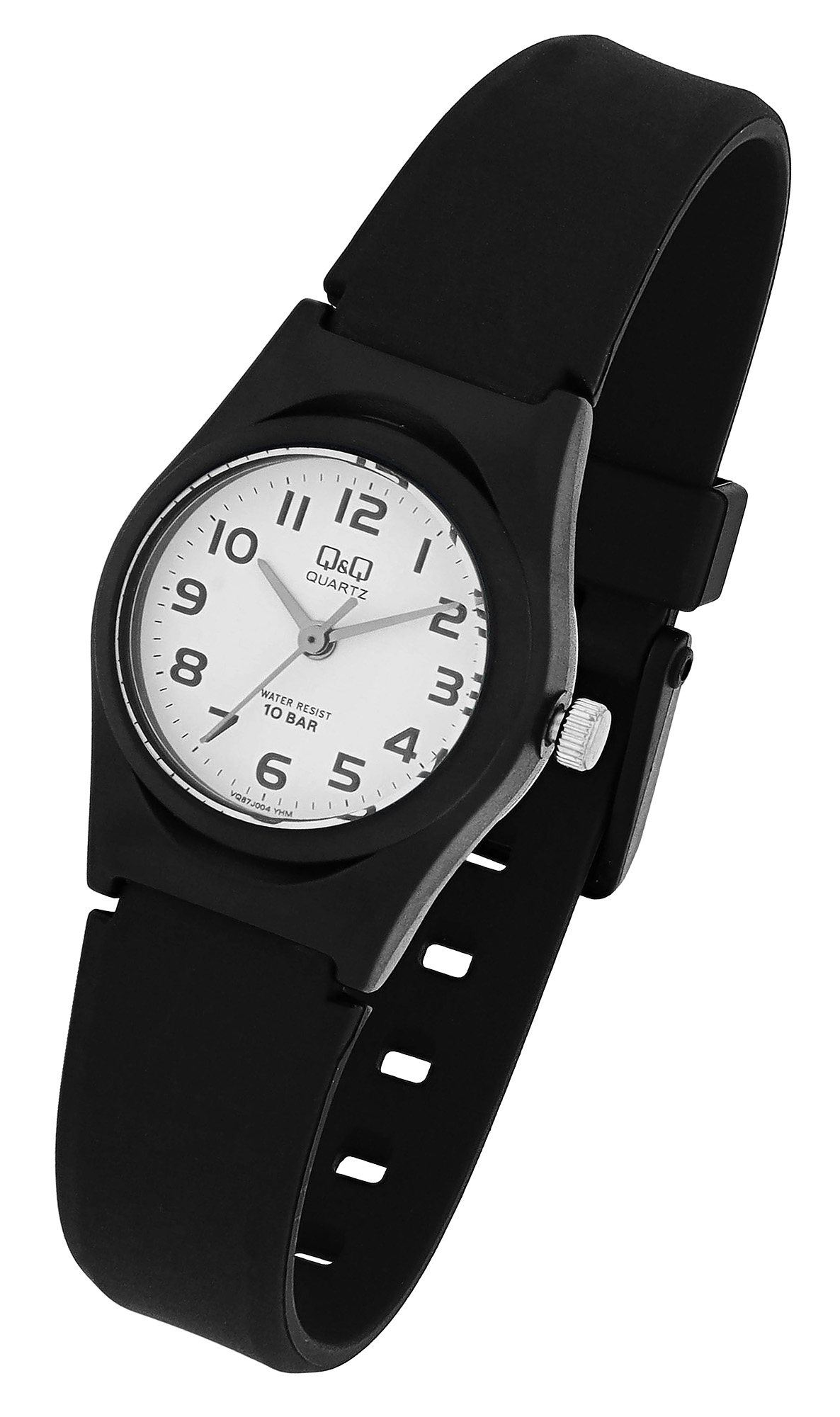 Q&Q Damenuhr mit Silikonarmband, 10 BAR, schwarz