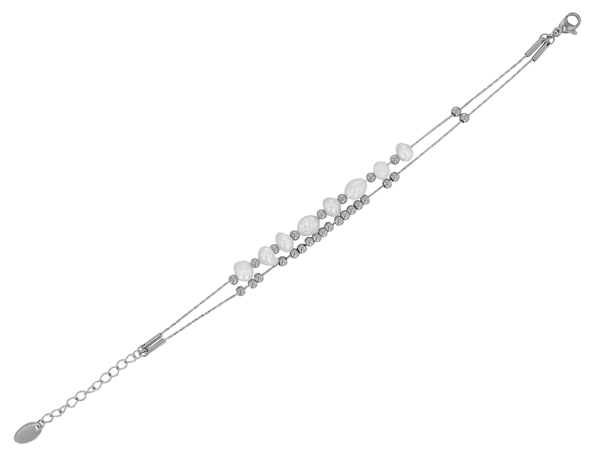 "Arabella" Edelstahl, Doppelarmband-Armband, 17 + 5 cm, silberfarben