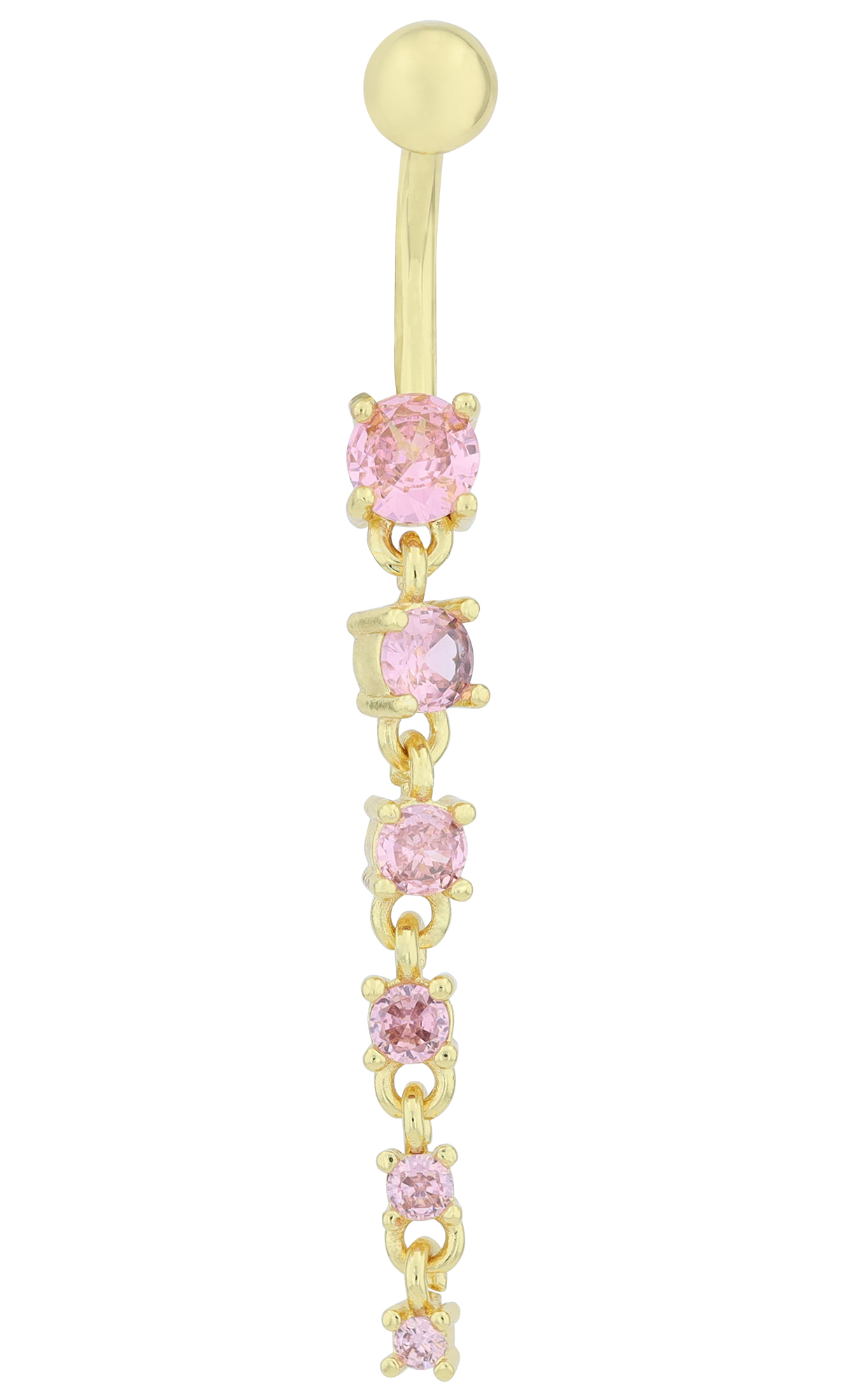 "Babsi" Edelstahl-Bronze Bauchnabelpiercing, Stablänge 11 mm/ Stabstärke 2 mm, rosa Zirkonia, goldfarben