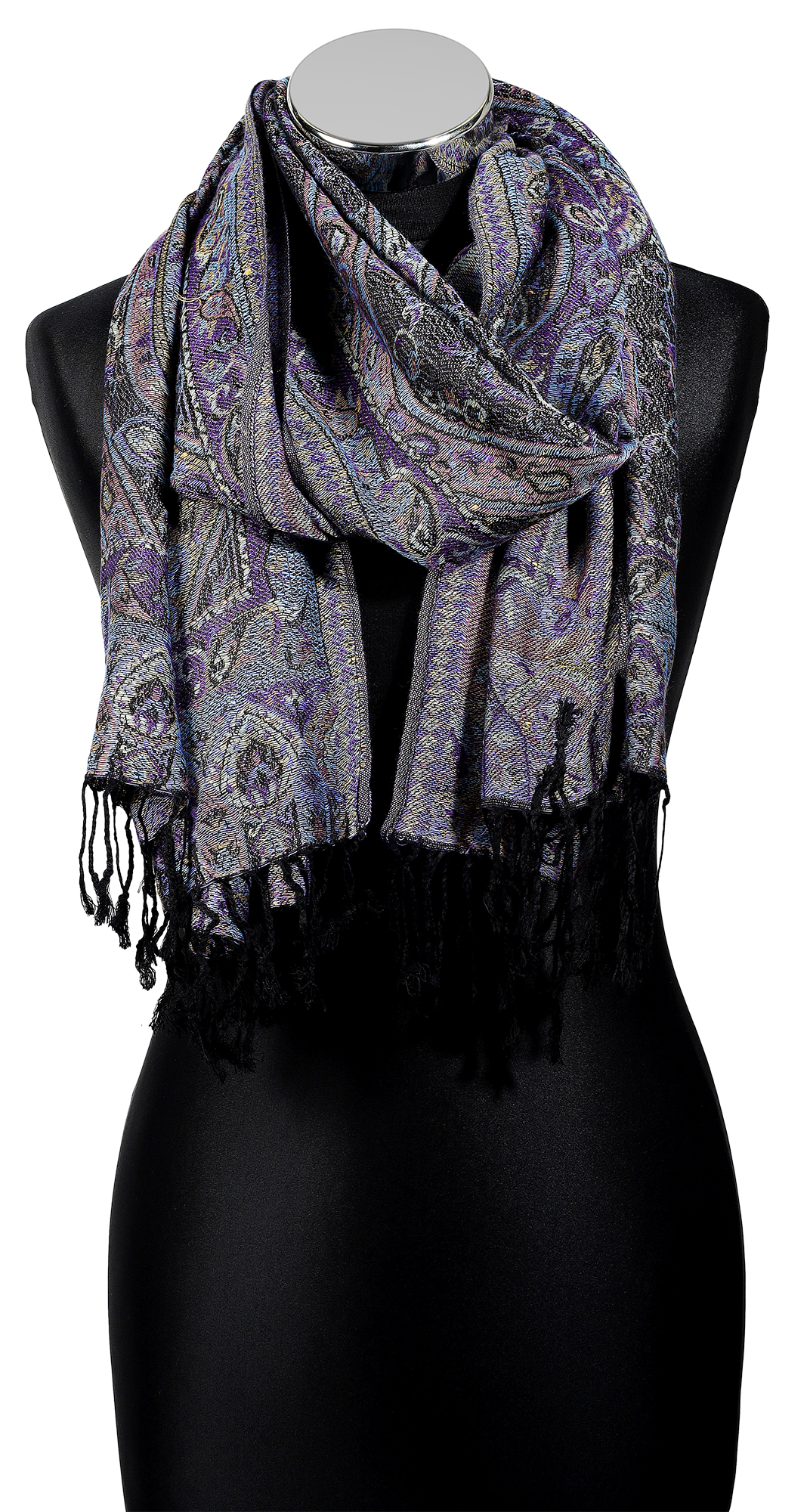 Schalpaket, 100% Viskose, VE 4, Paisley-Muster - grau/ lila