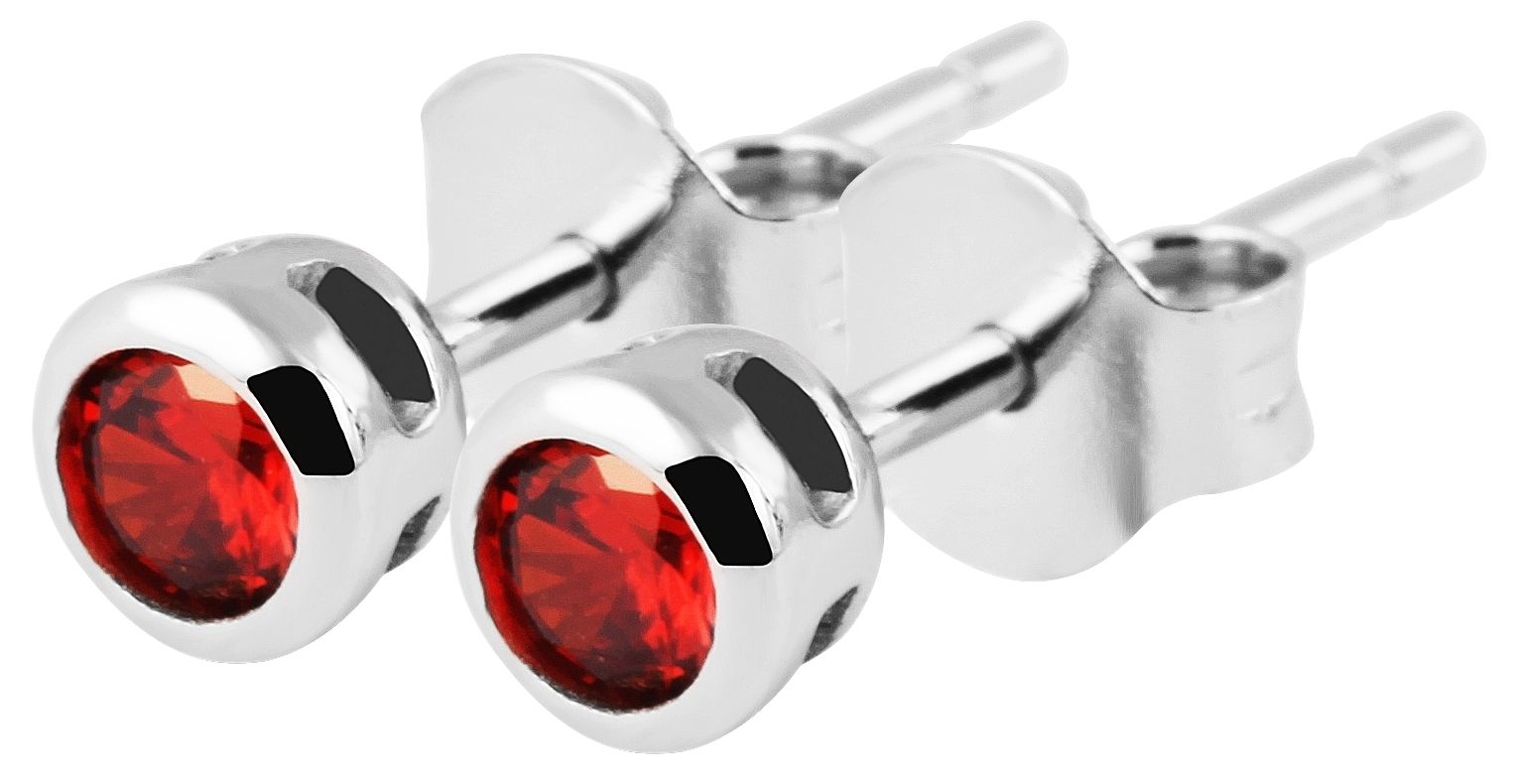 "Velia" 925/- Echt Silber Kinder-/ Ohrstecker, roter Zirkoniastein, rhodiniert