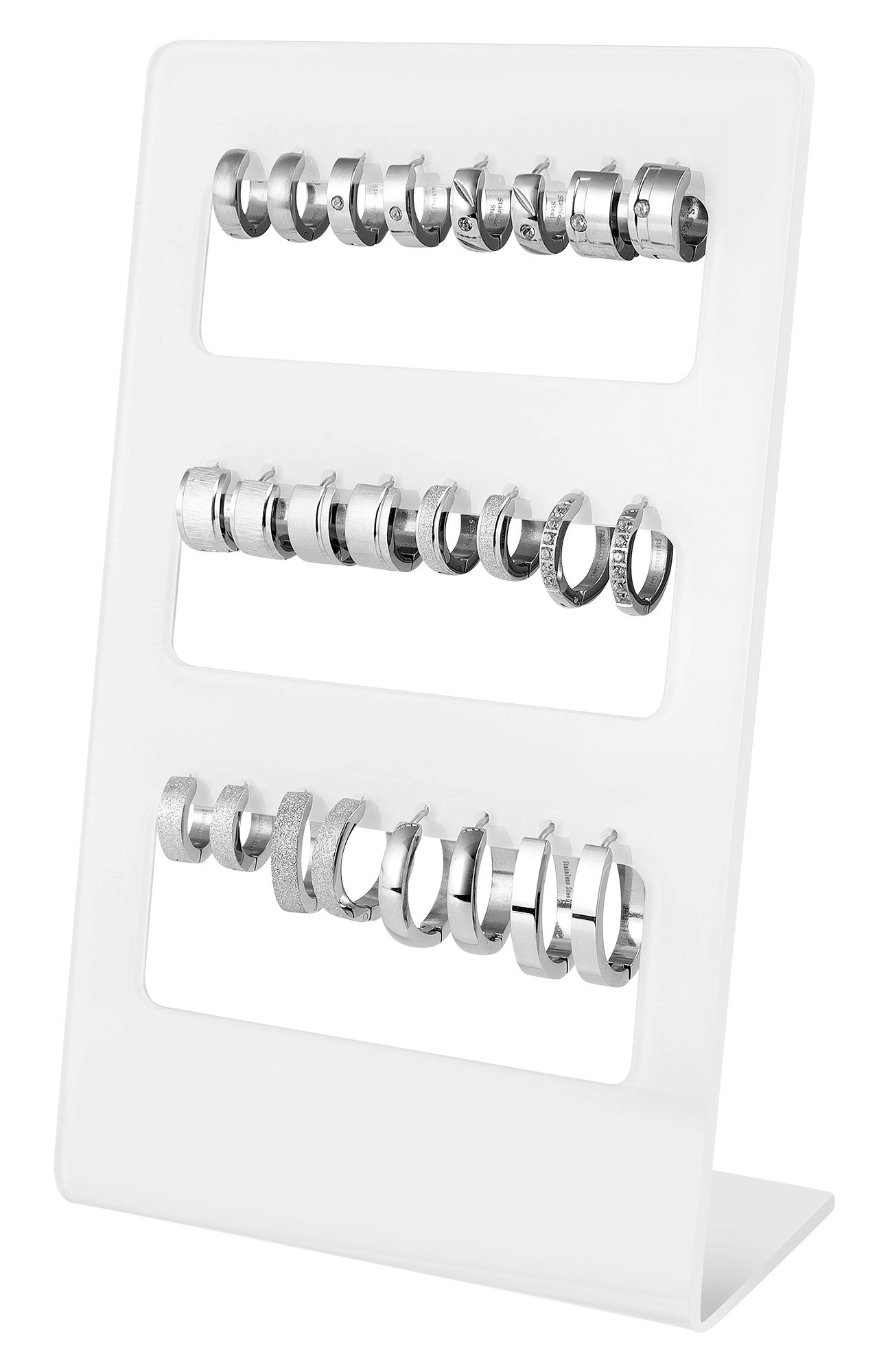 12er Set Creolen mit Display, Damen, Edelstahl, verschiedene Modelle