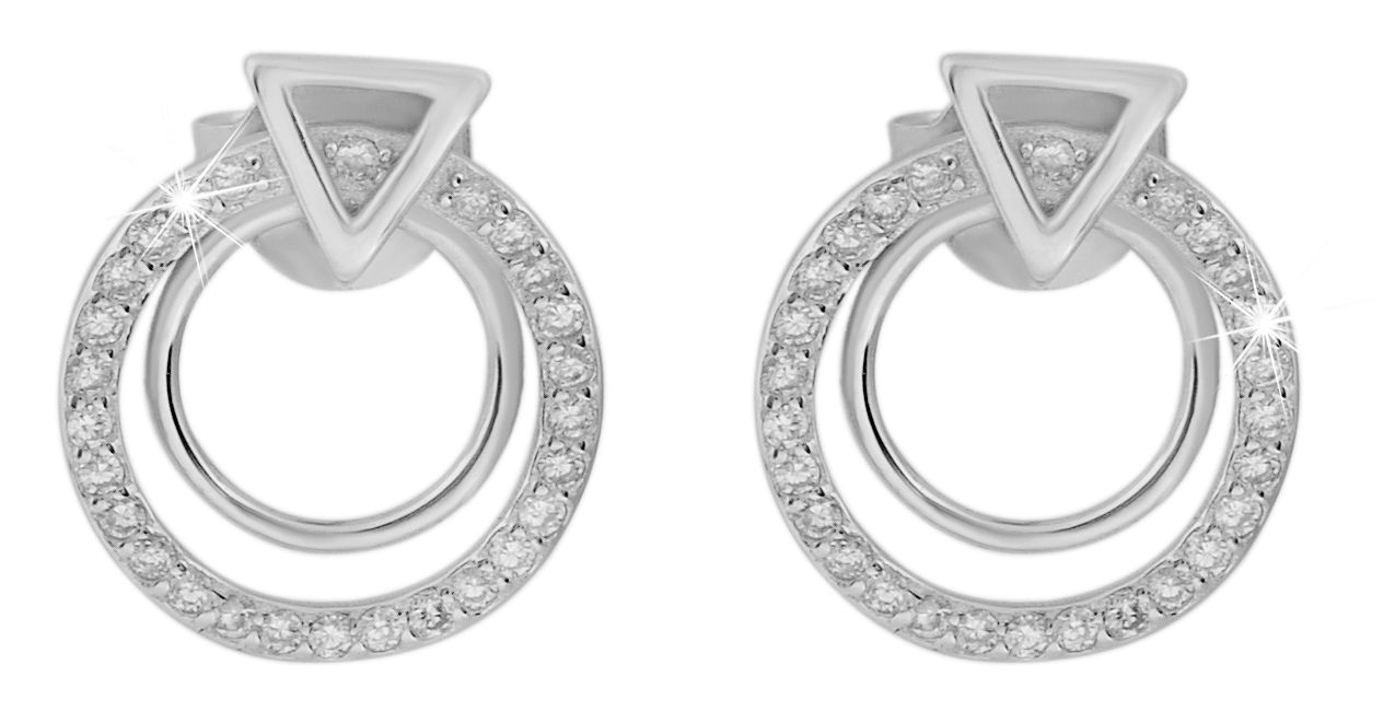 925/- Echt Silber Schmuck-Set "Rahel", Anhänger und Ohrstecker mit Zirkoniabesatz, 925/rhodiniert
