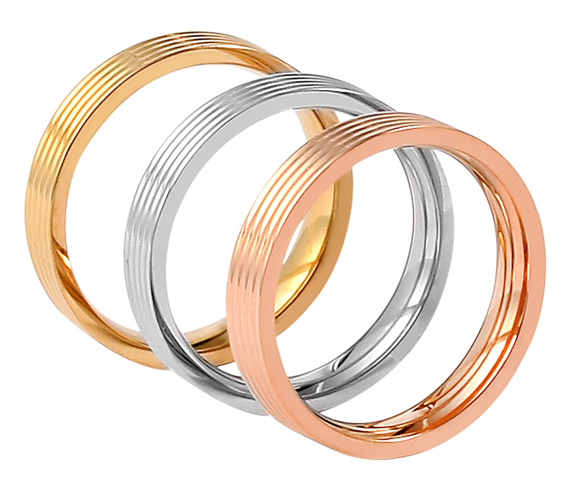 Akzent Damenringe, 3-tlg., Edelstahl, Ionenplattiert, silber-, gold- & roségoldfarben, Gr. 58
