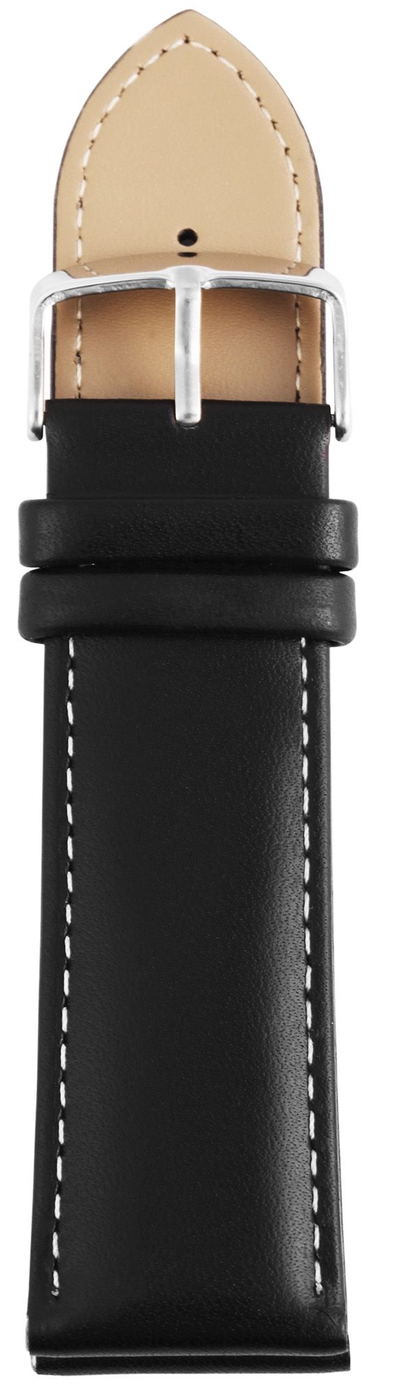 Echtleder-Uhrenarmband, schwarz, weiße Naht, 26 mm