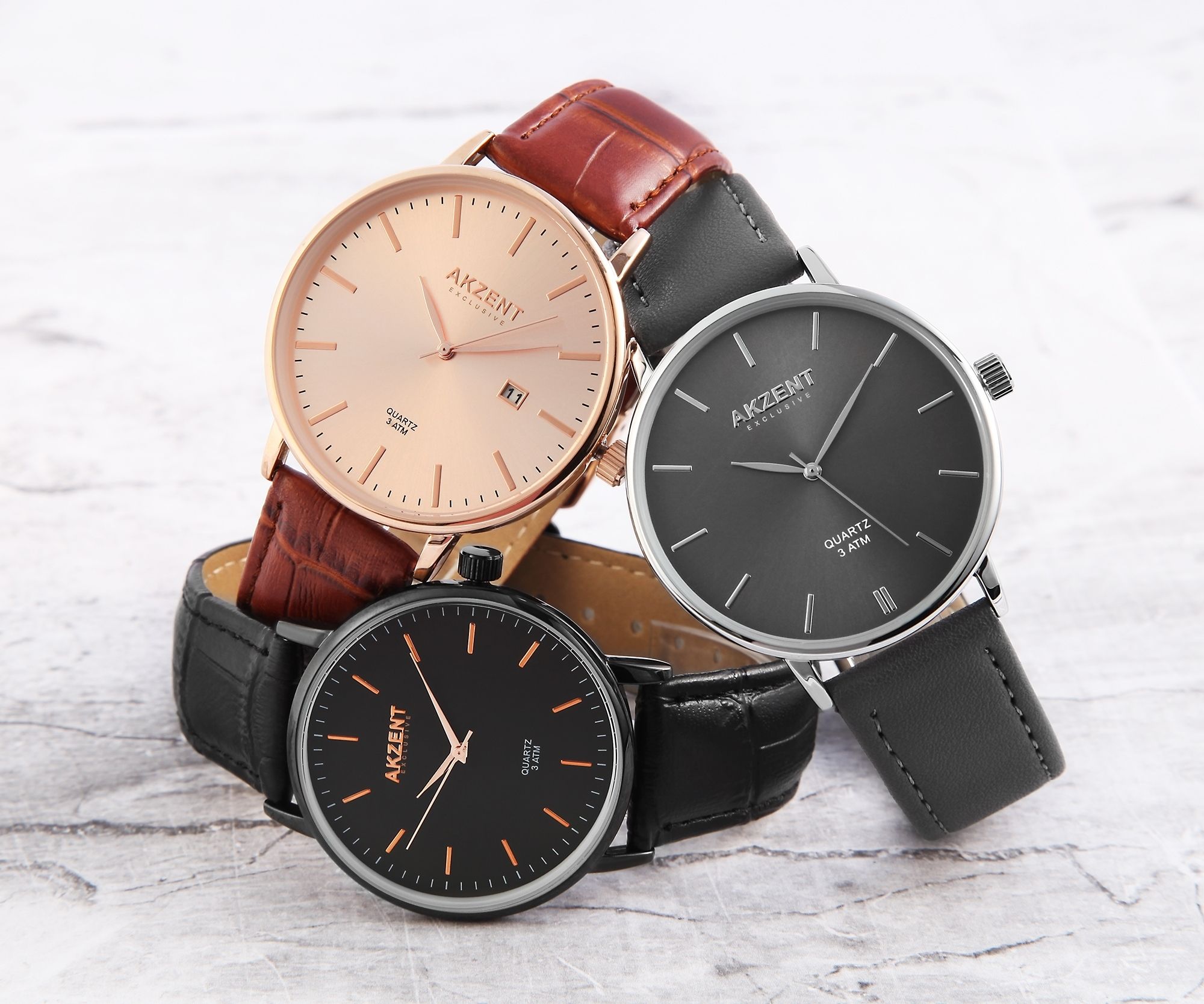 Akzent Exclusive Herrenarmbanduhr mit Lederimitationsarmband