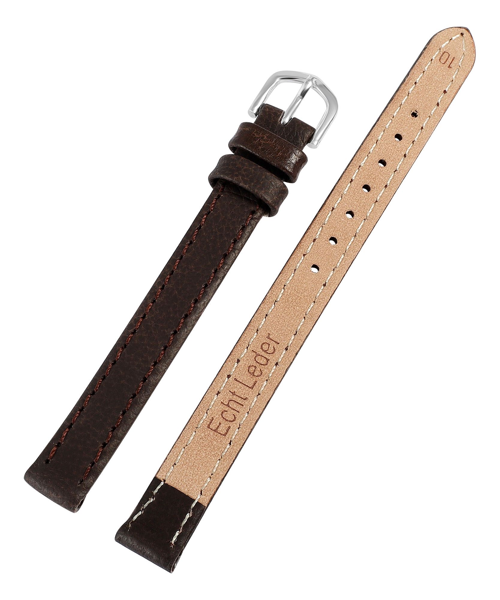 Echtleder-Uhrenarmband "super-soft", dunkelbraun, Naht, 10 mm