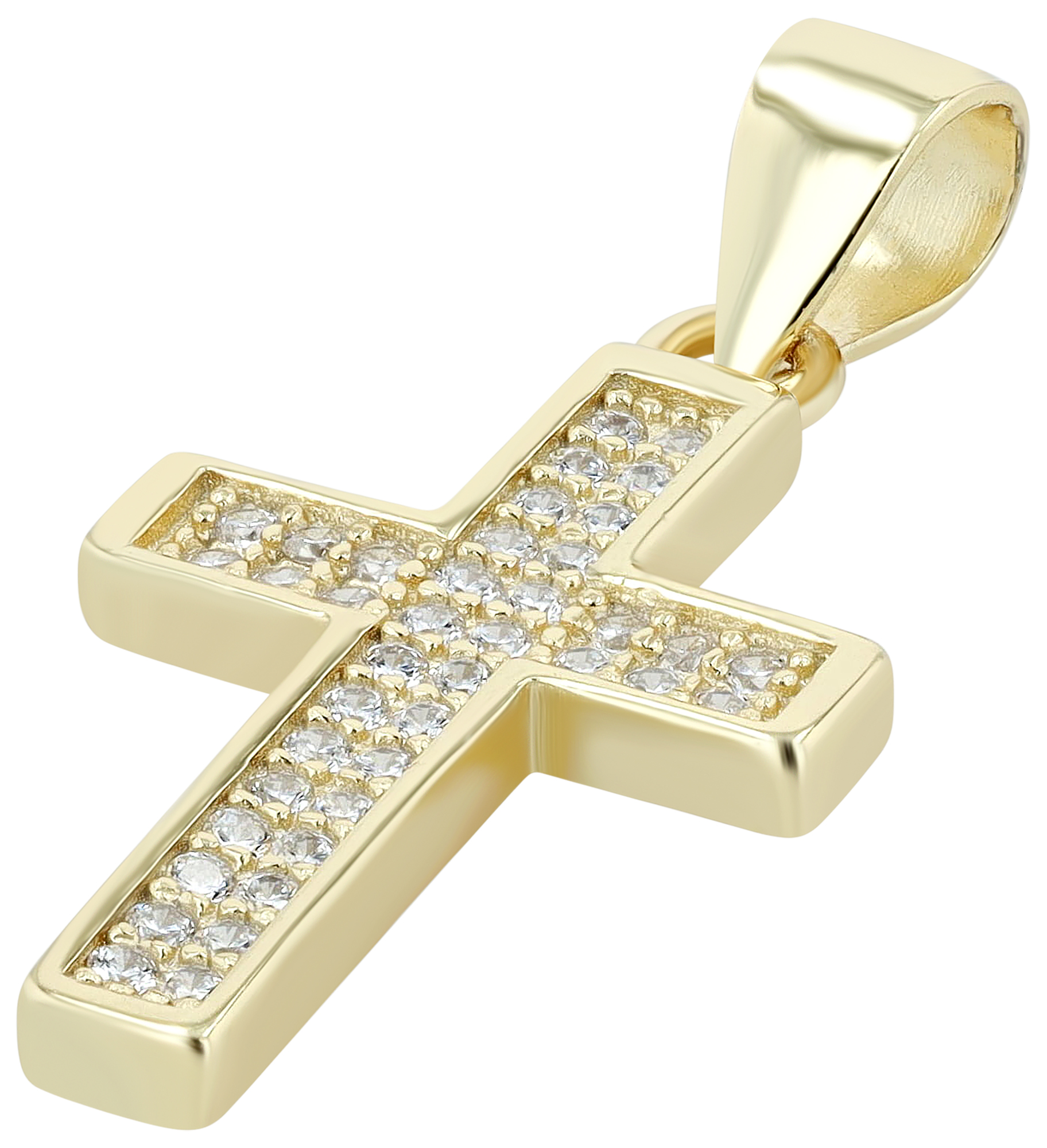 925/- Echt Silber Anhänger ohne Kette "Kathrin", Kreuz mit Zirkoniasteinen, vergoldet