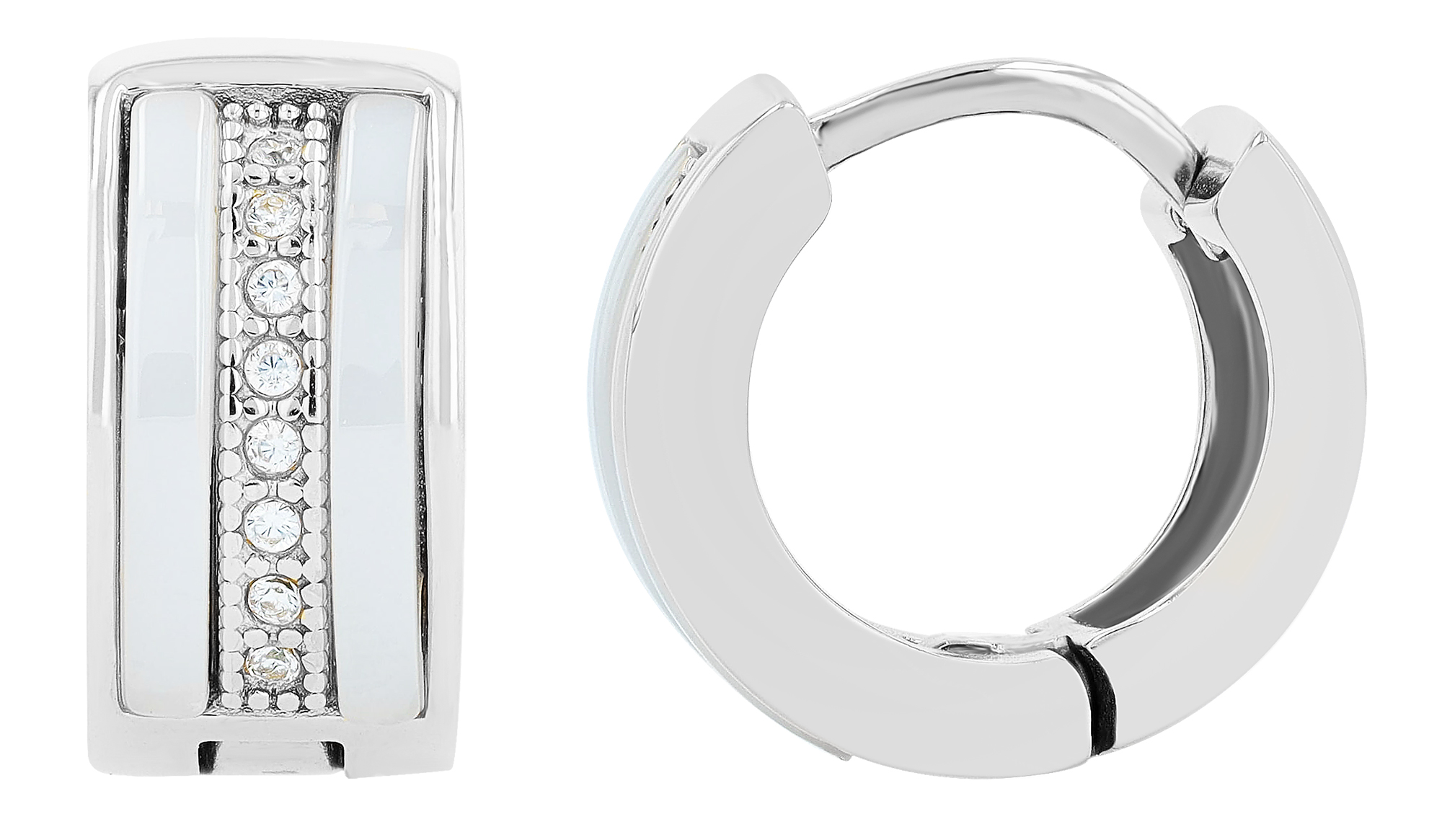 "Rita" Edelstahl-Keramik Creolen Ø 10 mm/ 7mm, Zirkonia, silberfarben
