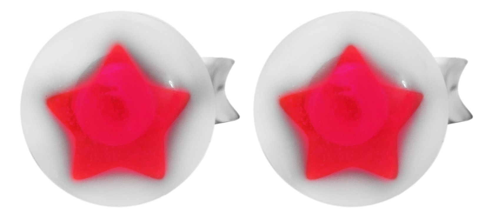 925/- Echt Silber Kinder Ohrstecker "Astrid", Perle mit Stern, weiß/pink