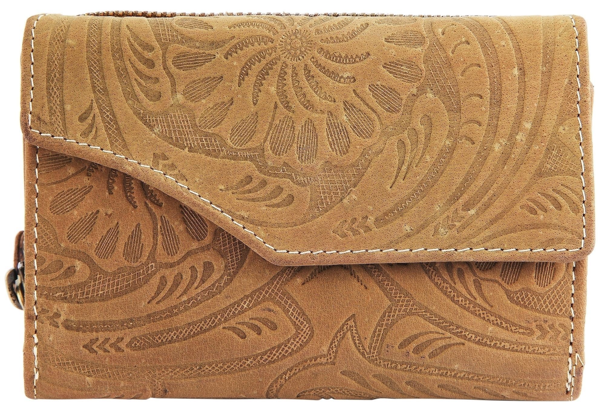 Akzent Damen Geldbörse aus Veloursleder mit Blumenprint in olivgrün