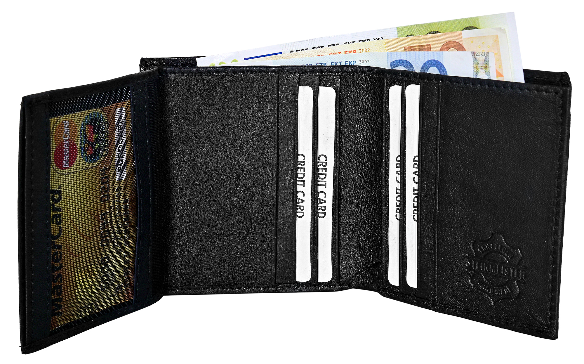 Steinmeister Echtleder Geldschein- und Kartenetui, RFID, Hochformat, schwarz