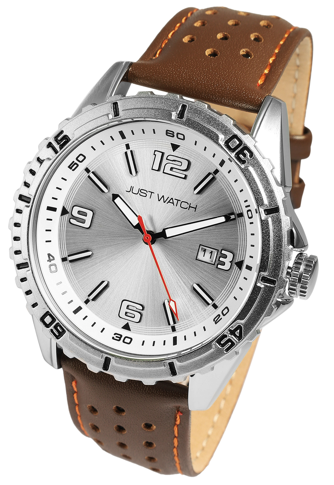 JUST WATCH Herrenuhr "Elwin"  mit Echt Lederband, Ø 43 mm, braun/ silberfarben