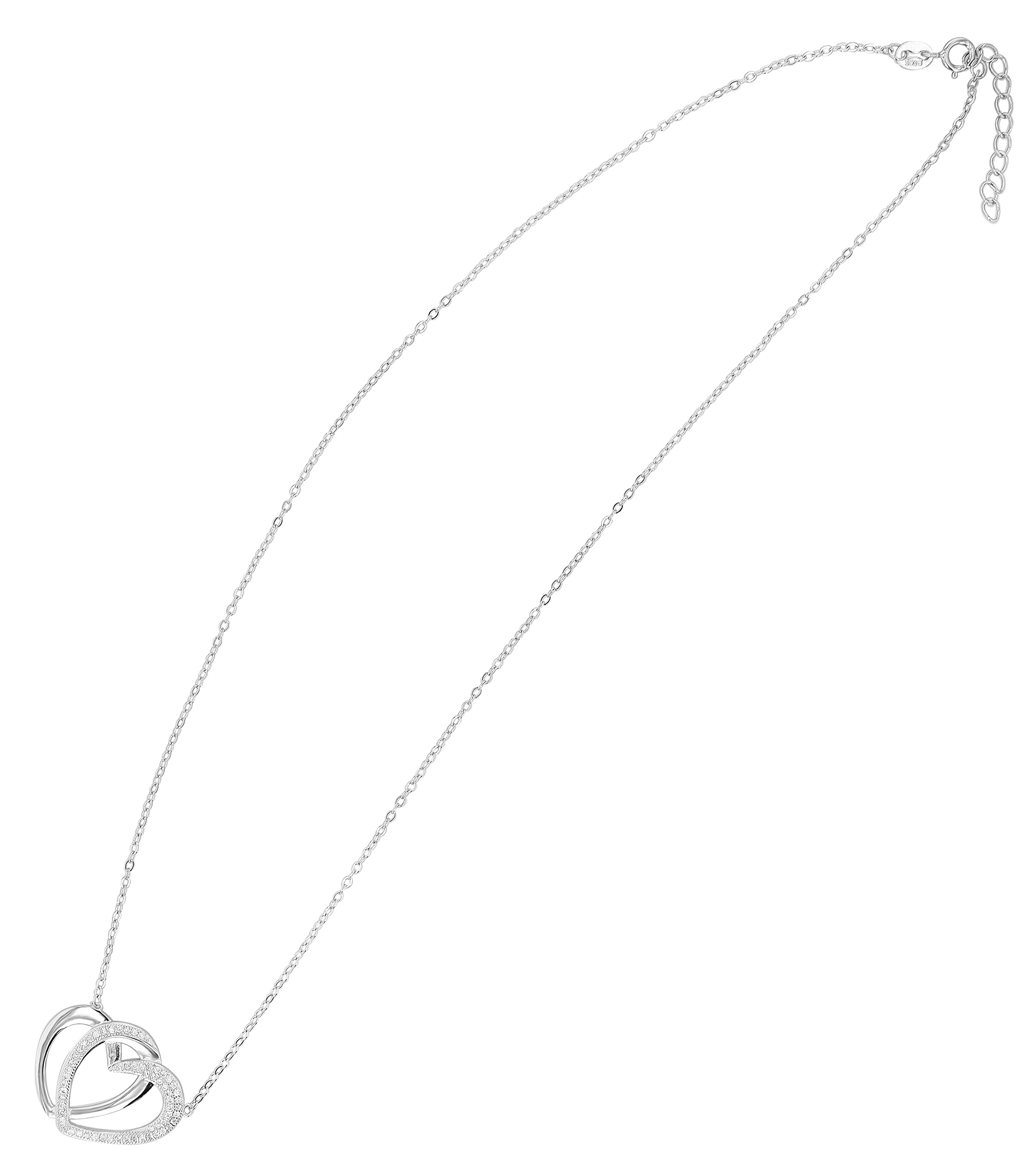 "Jeva" 925/- Echt Silber Kette mit Anhänger, Herz, 42 + 3 cm, rhodiniert