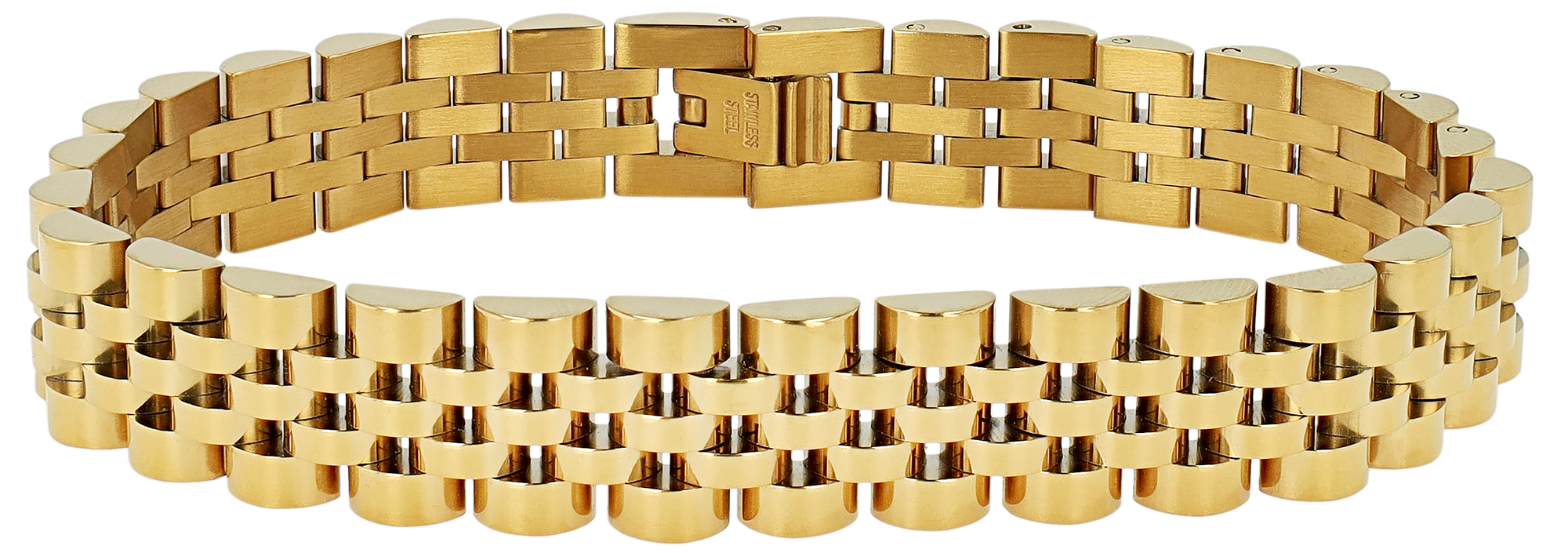 "Taron" Edelstahl Gliederarmband - Jubilee-Design, Länge 23 cm/ 12 mm, goldfarben