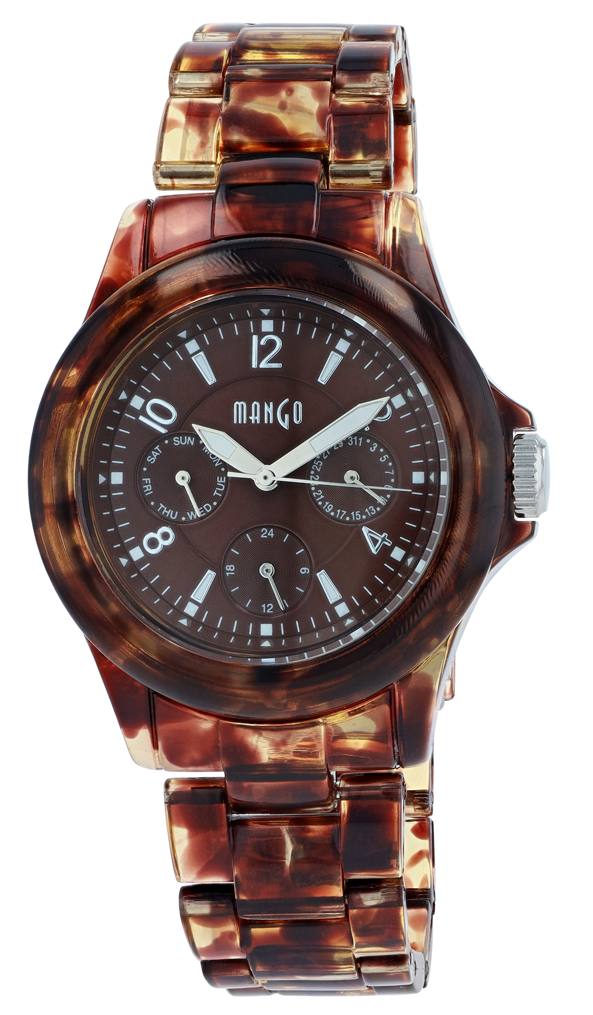 Mango Multifunktion Damenuhr Ø 39 mm, Kunststoffband, braun (Schildpatt-Optik)