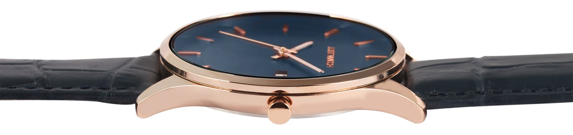 Just Watch Herrenuhr mit Echtlederarmband, Datumsanzeige, blau/roségoldfarben