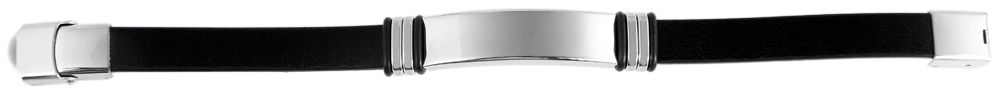"Jonah" Echtlederarmband mit Edelstahl Gravurplatte, 22 cm, schwarz/silberfarben