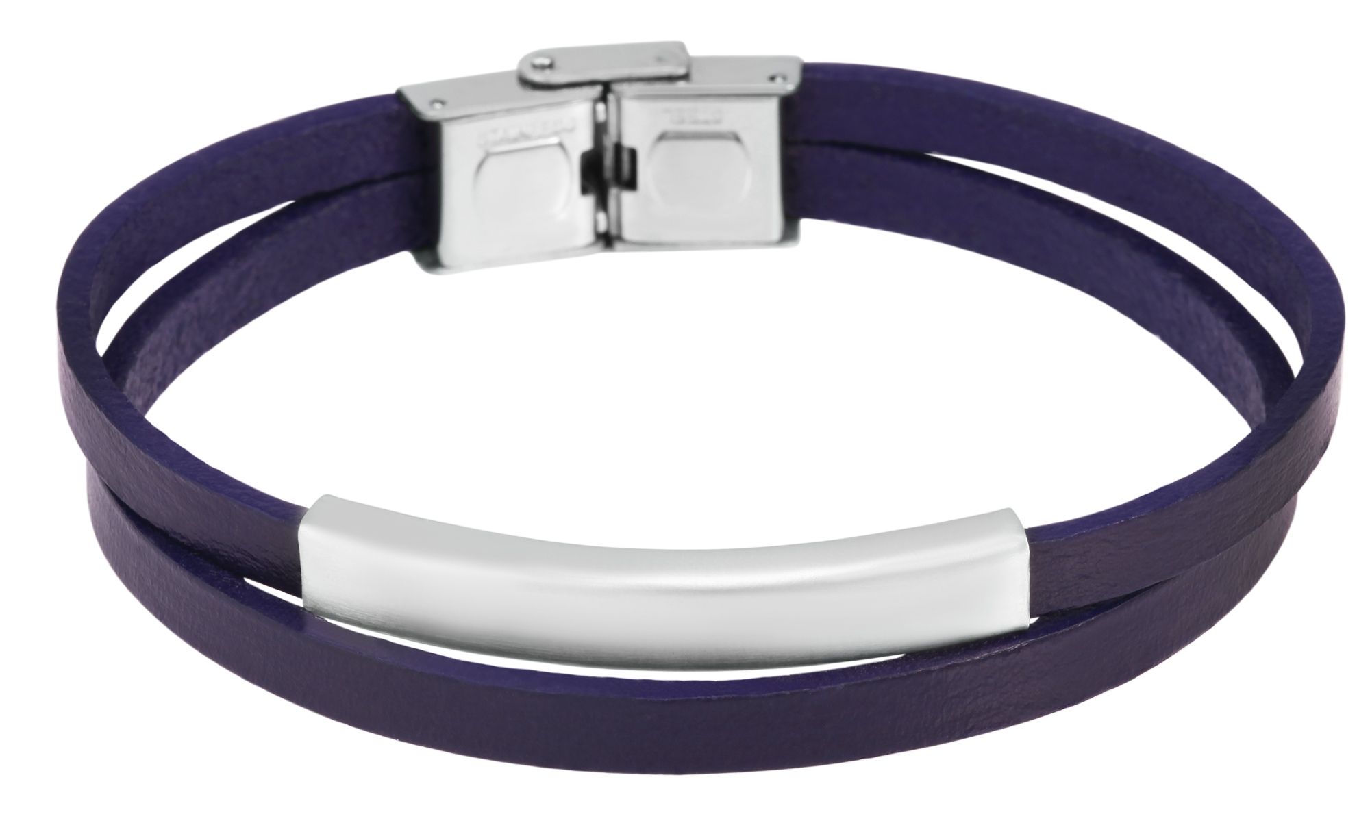 "Aron" Echtlederarmband mit Gravurplatte, 21 cm, blau