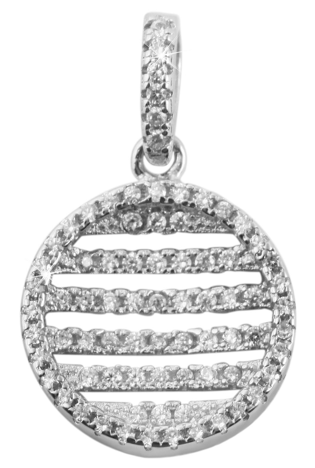 925/- Echt Silber Anhänger ohne Kette "Maram", rund mit Zirkoniabesatz, 925/rhodiniert
